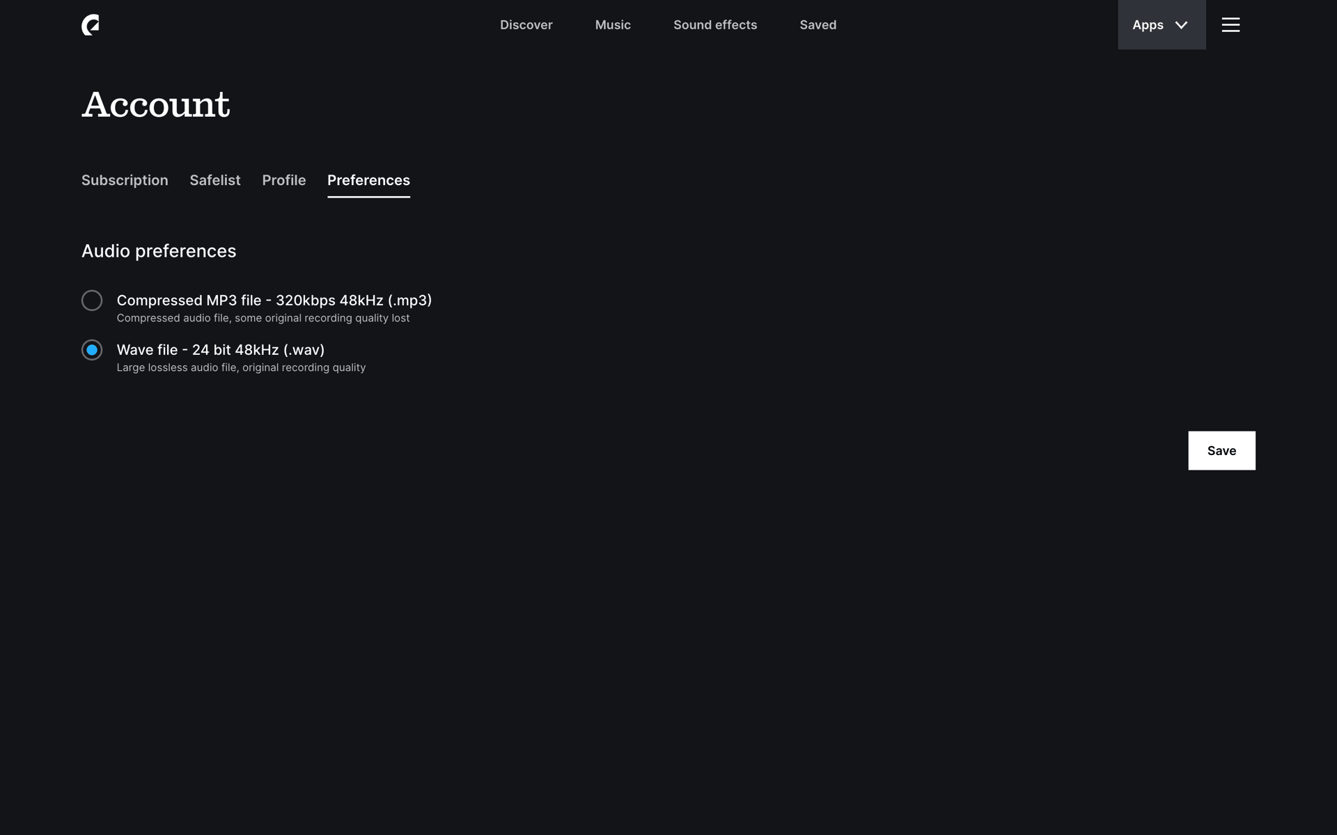 Epidemic Sound Web Entertainment interface screenshot 17