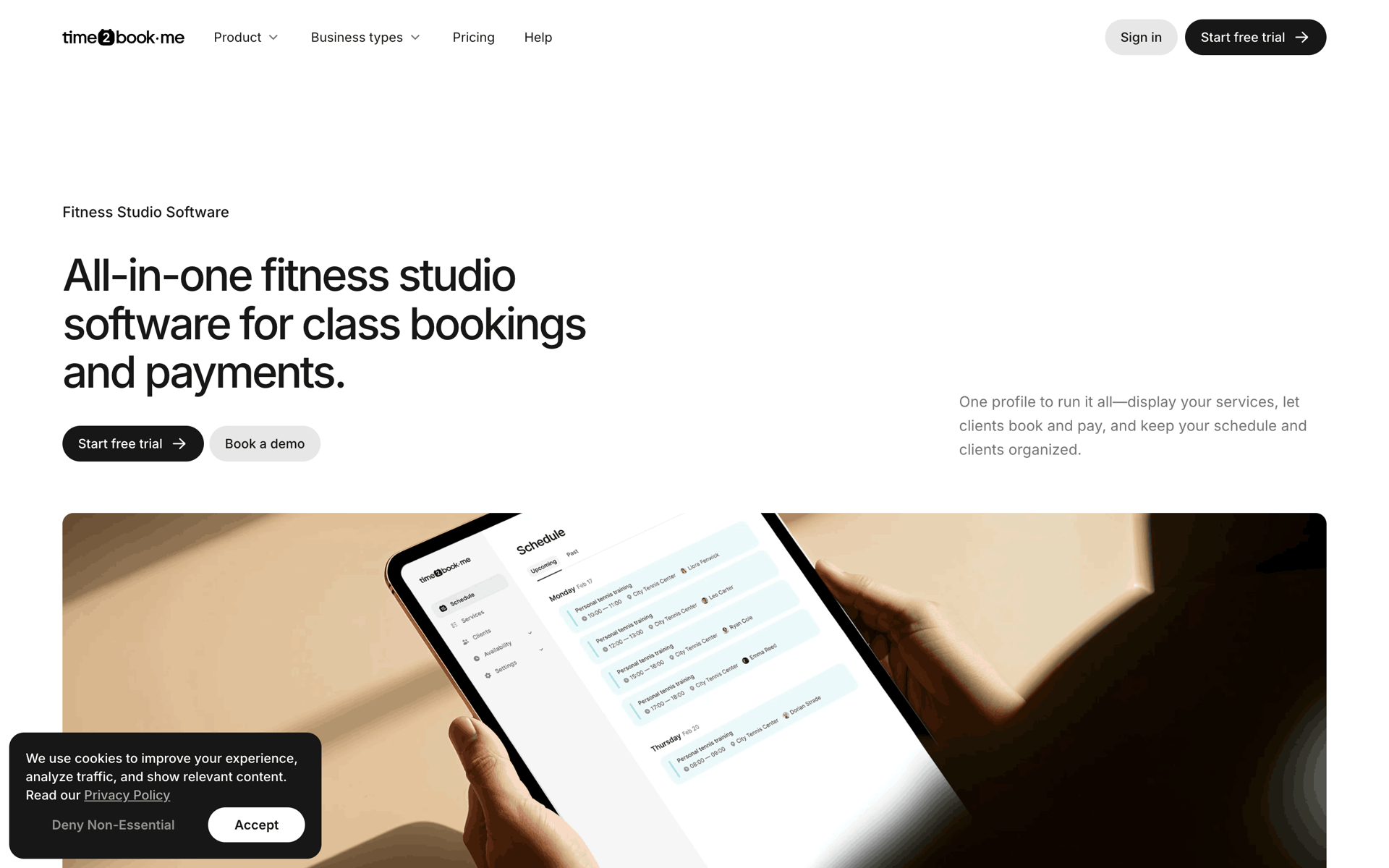 Time2book Web Health & Fitness interface screenshot 1