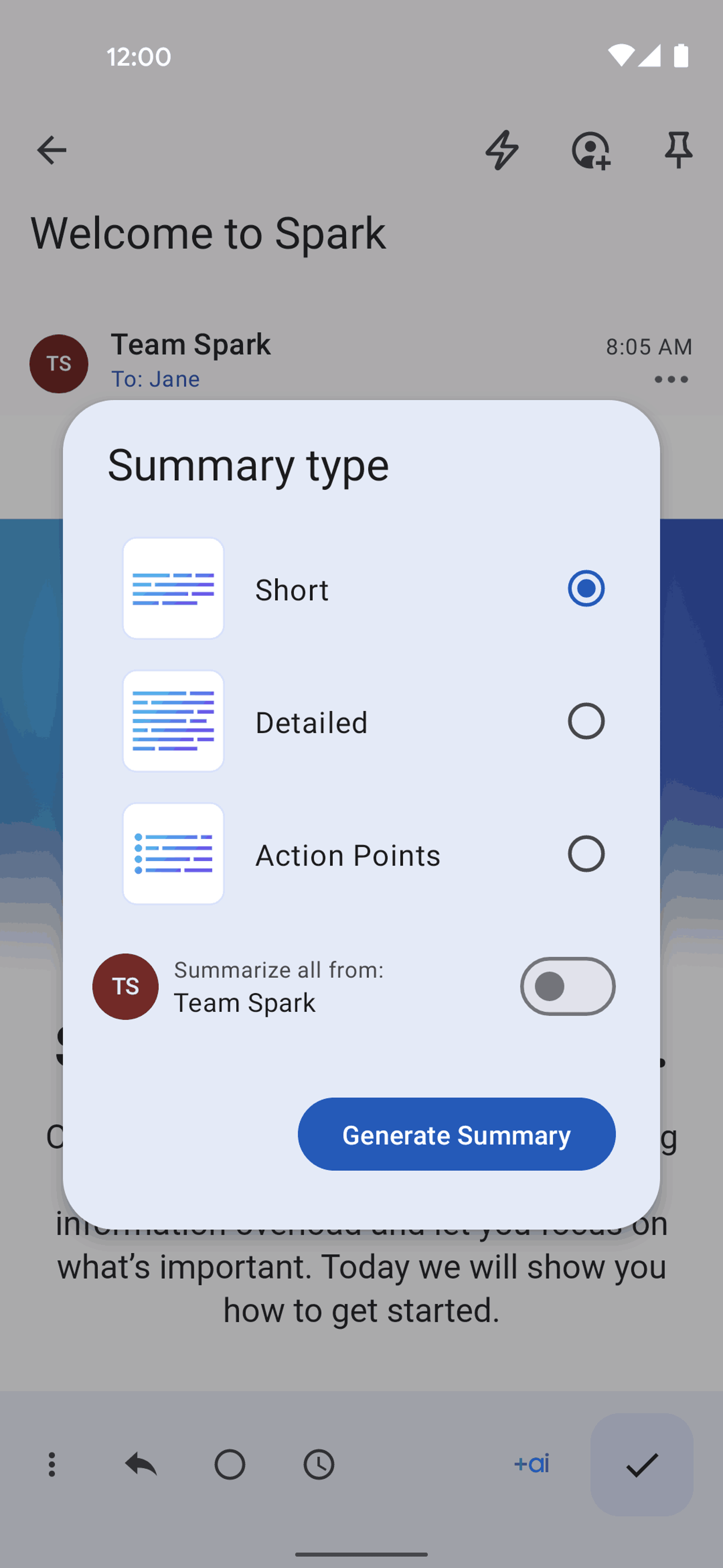 Spark Mail Android AI interface screenshot 10