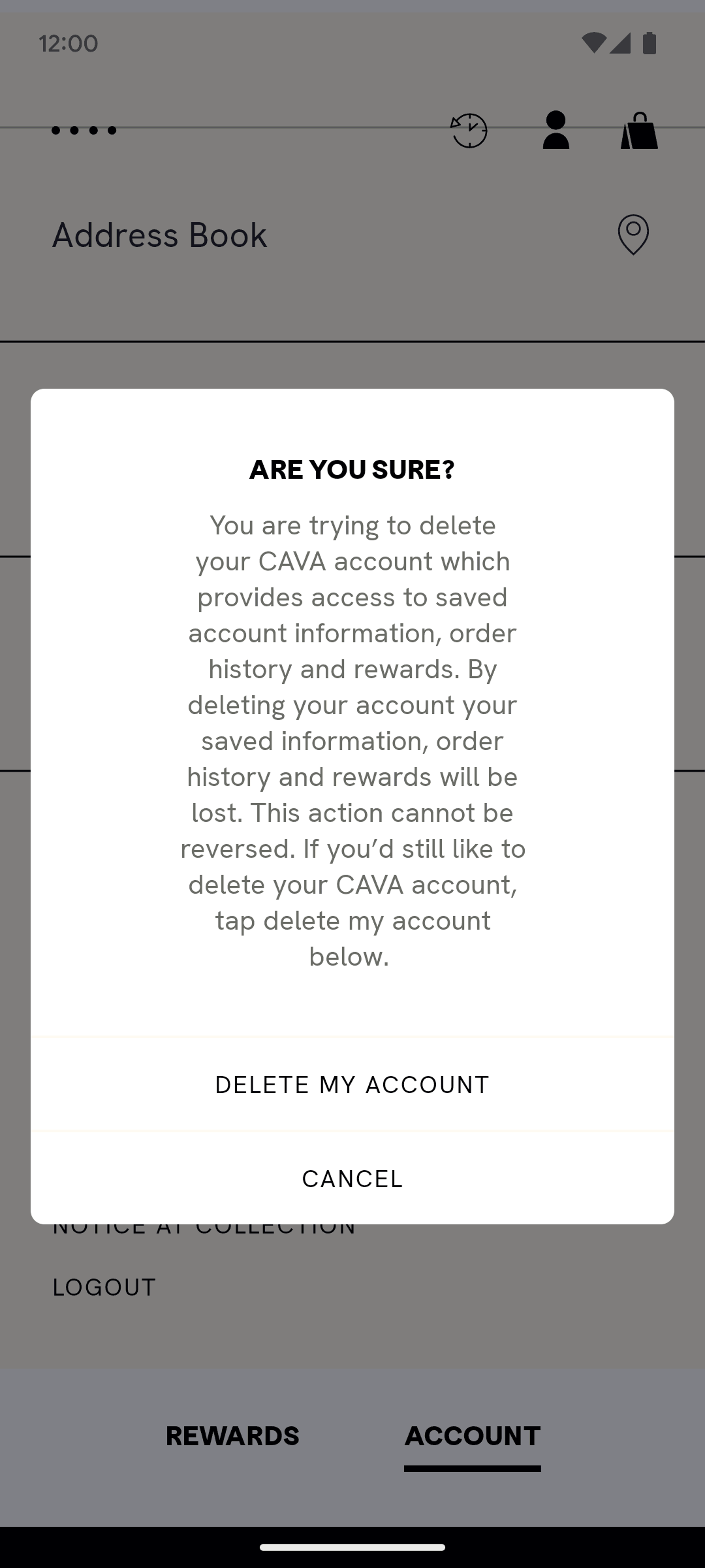 CAVA Android Food & Drink interface screenshot 6