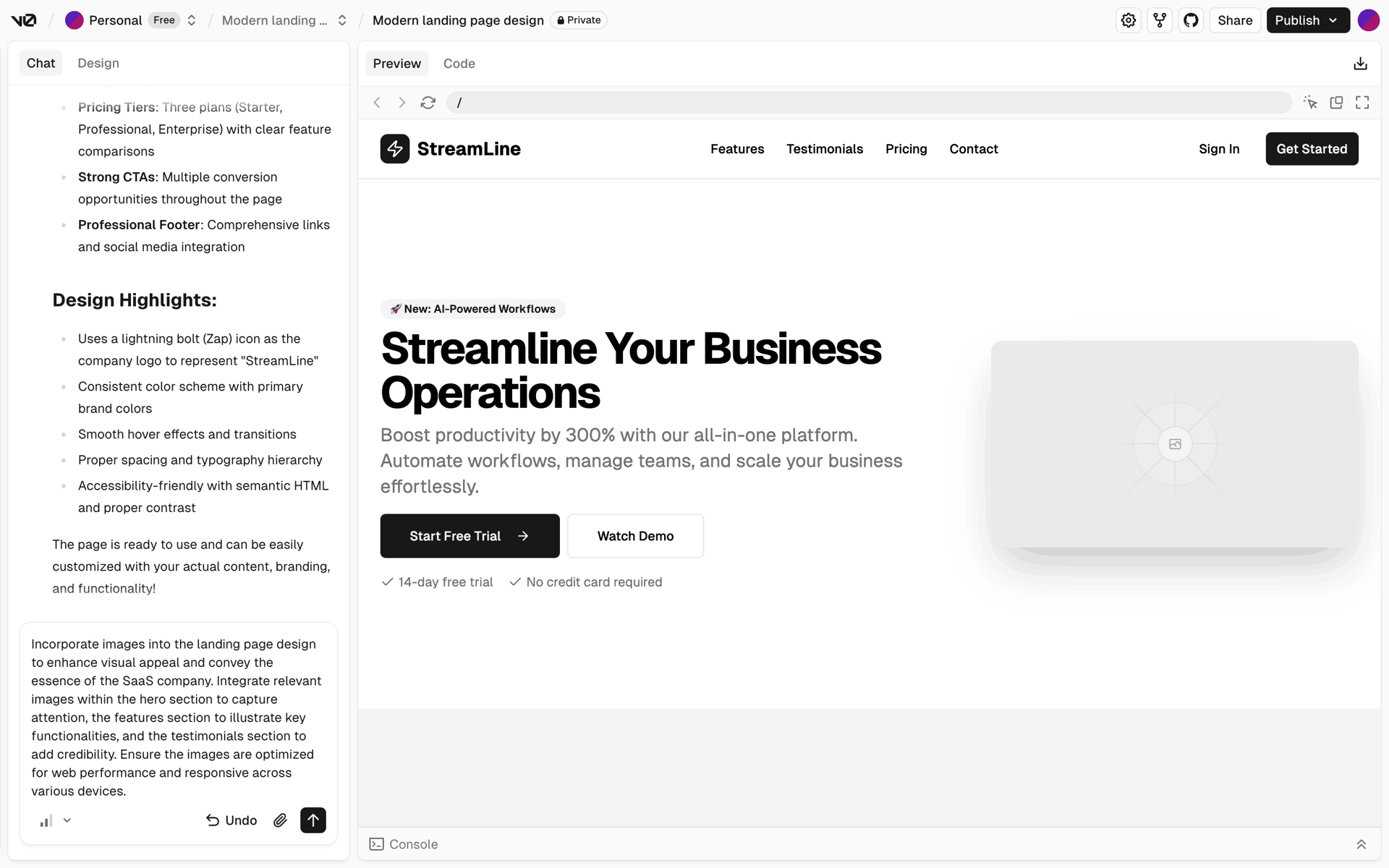 v0 Web AI interface screenshot 18