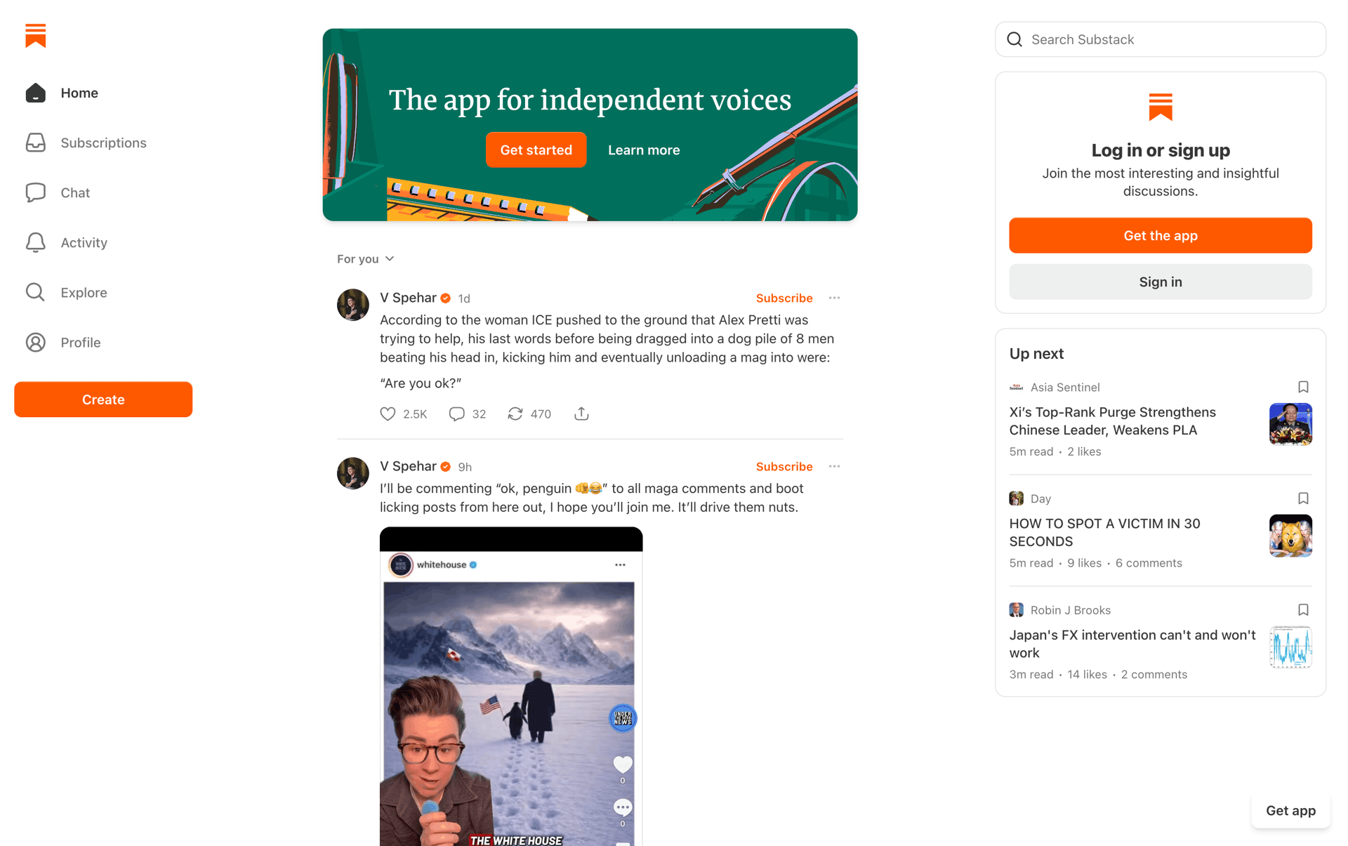 Substack Web News interface screenshot 1