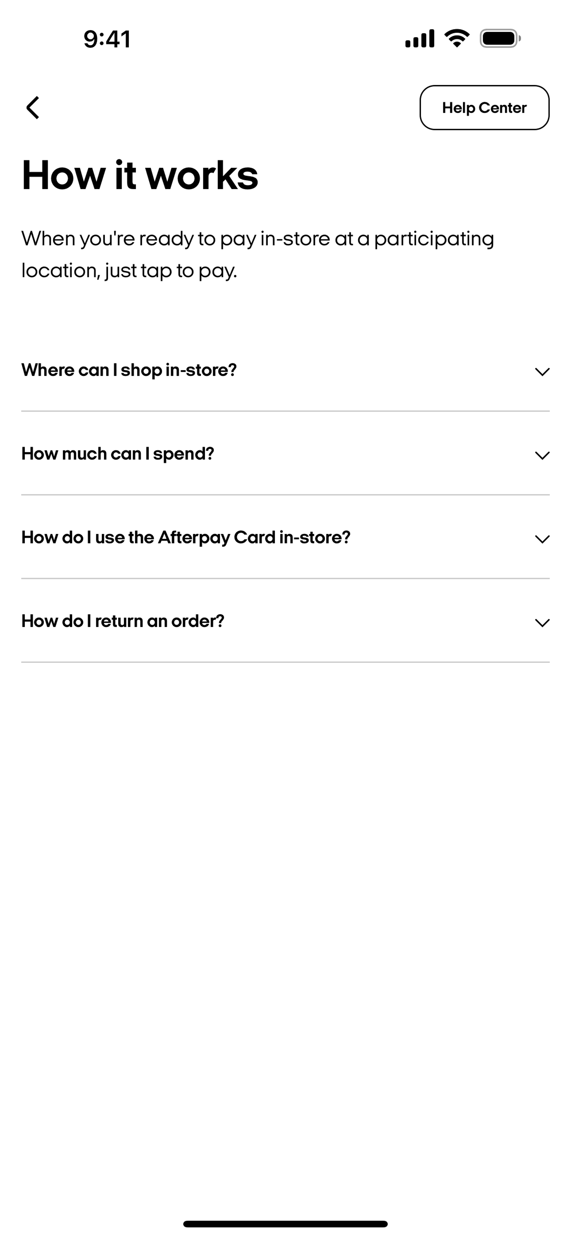 Afterpay iOS Finance interface screenshot 24