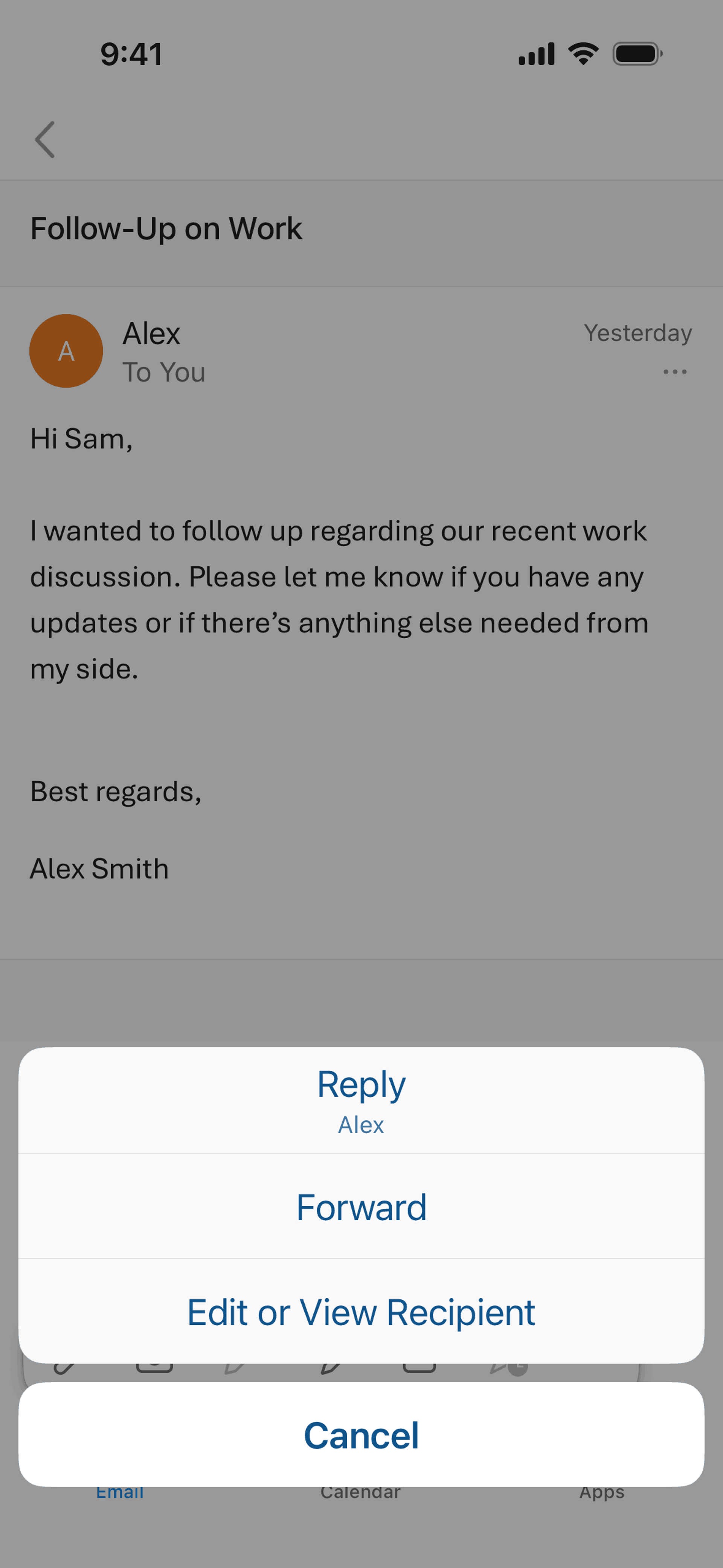 Microsoft Outlook iOS email interface screenshot 13