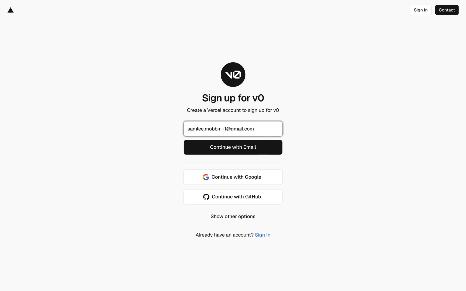 v0 Web AI interface screenshot 3