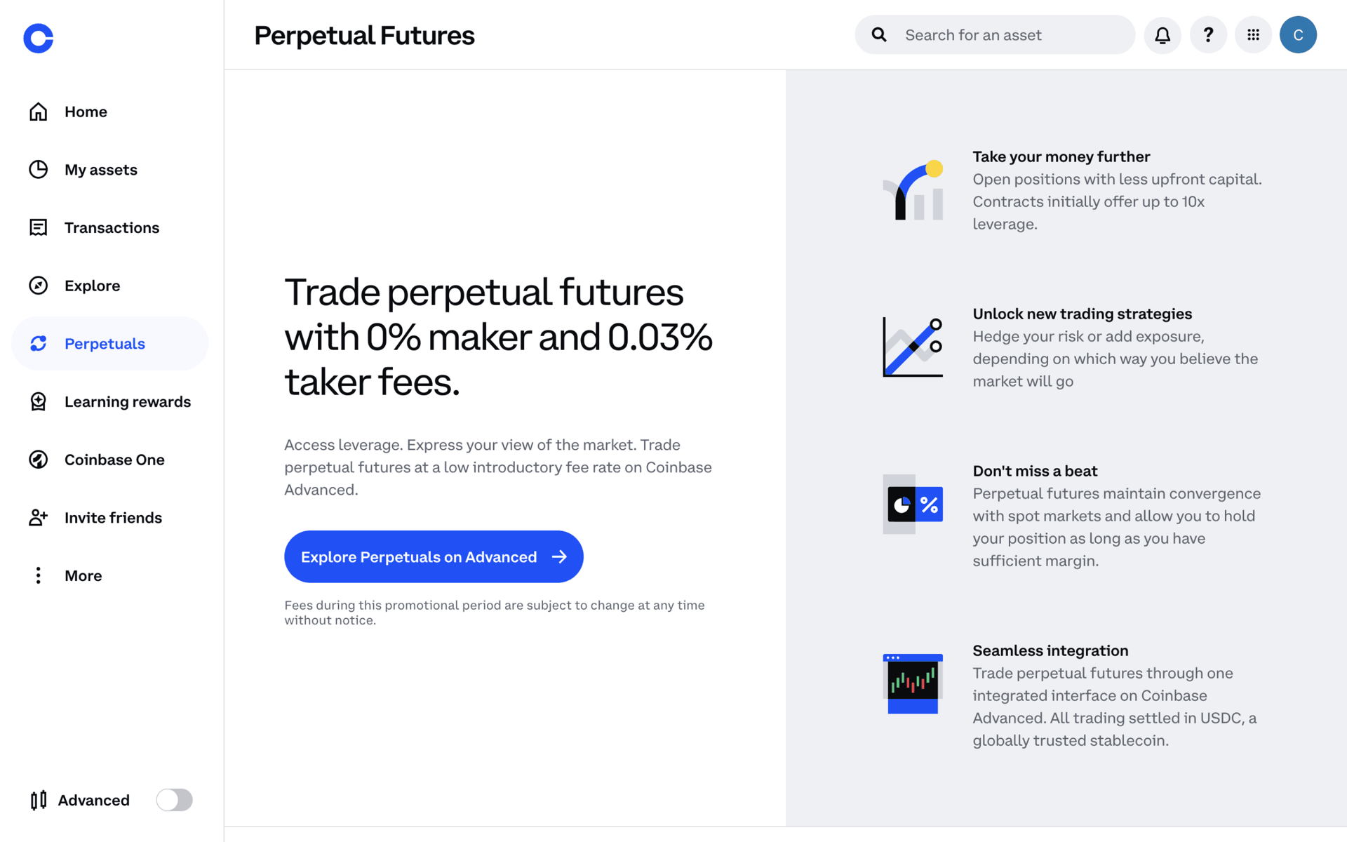 Coinbase Web Finance interface screenshot 13