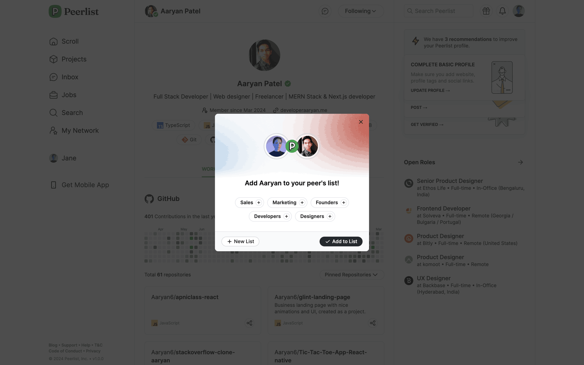 Peerlist Web Social Networking interface screenshot 21