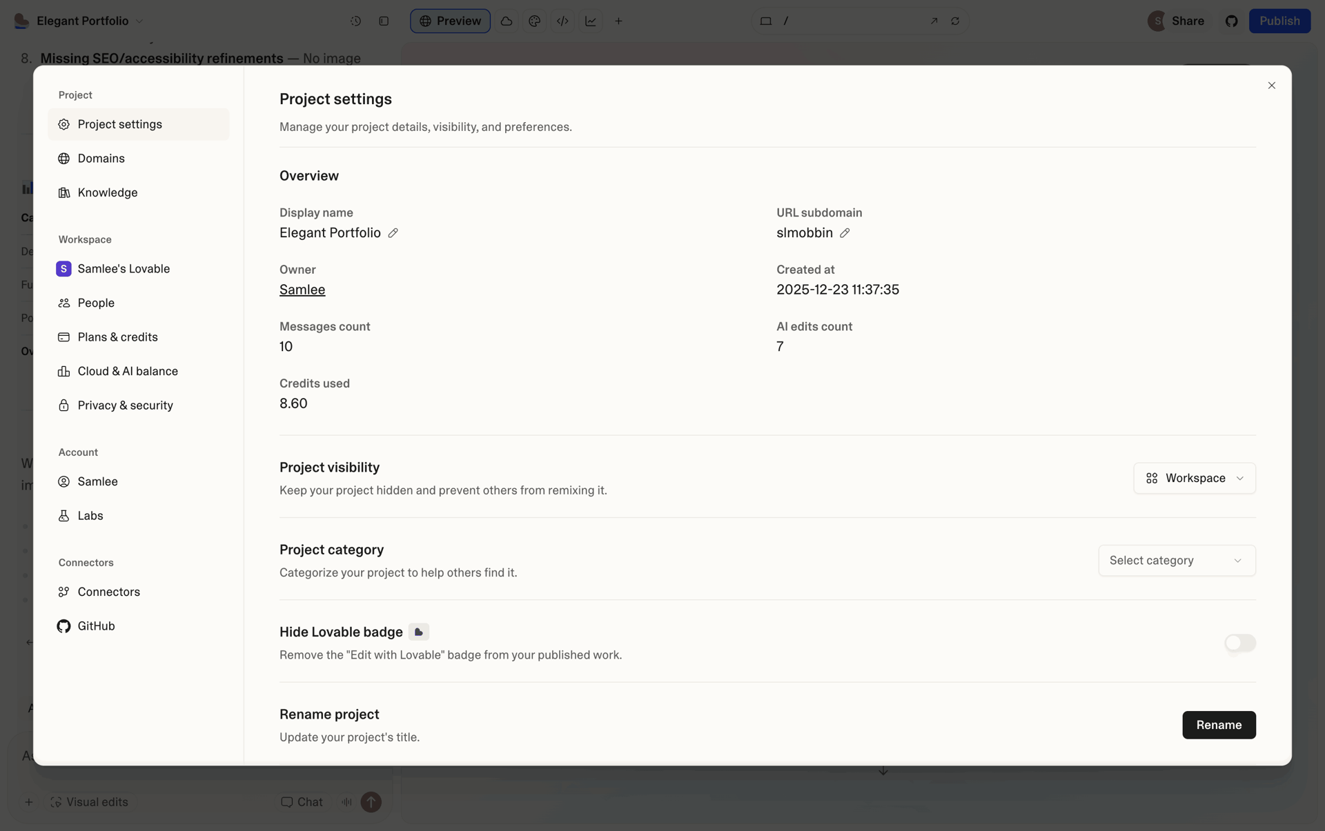 Lovable Web Developer Tools interface screenshot 16