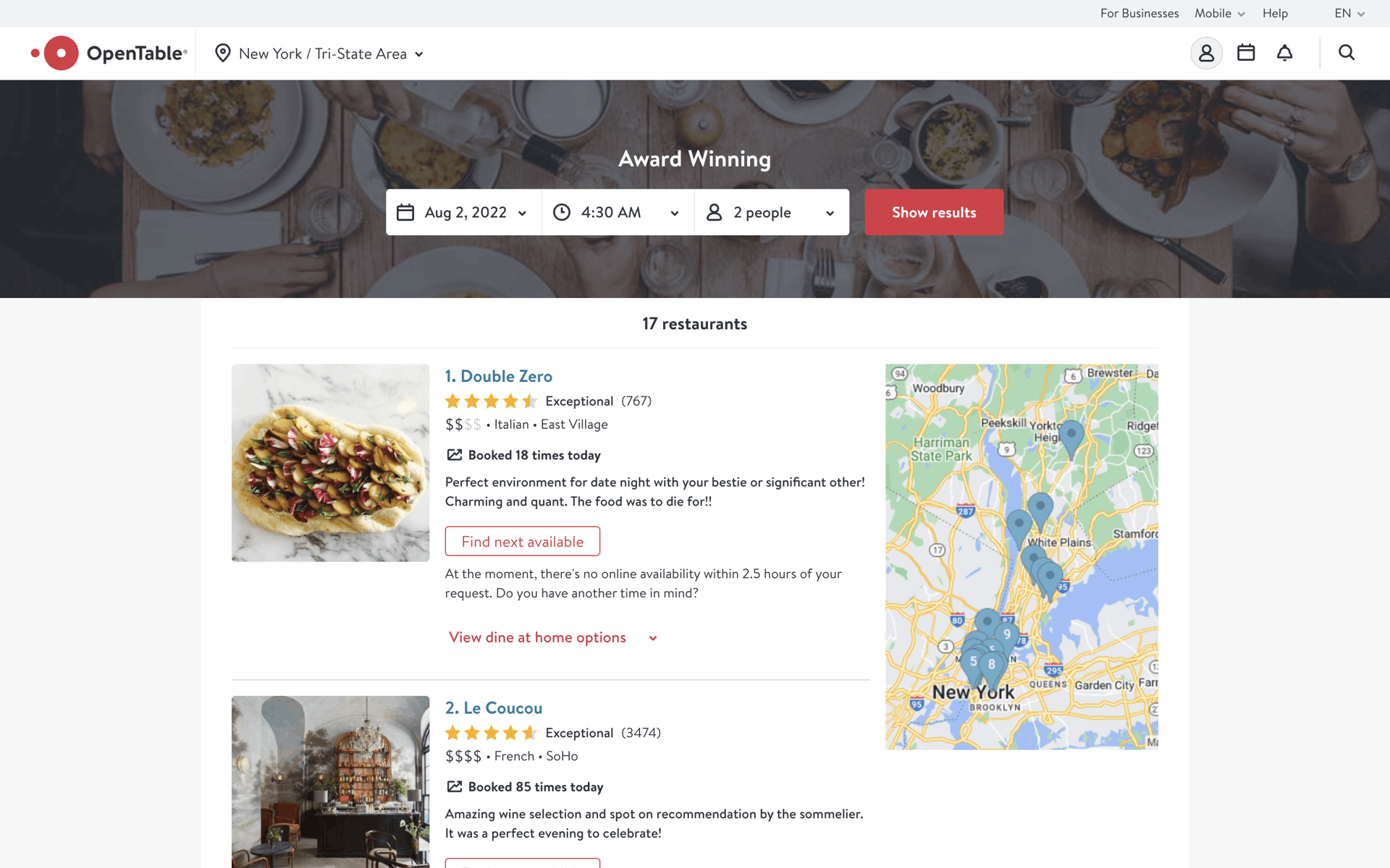 OpenTable Web Food & Drink interface screenshot 6