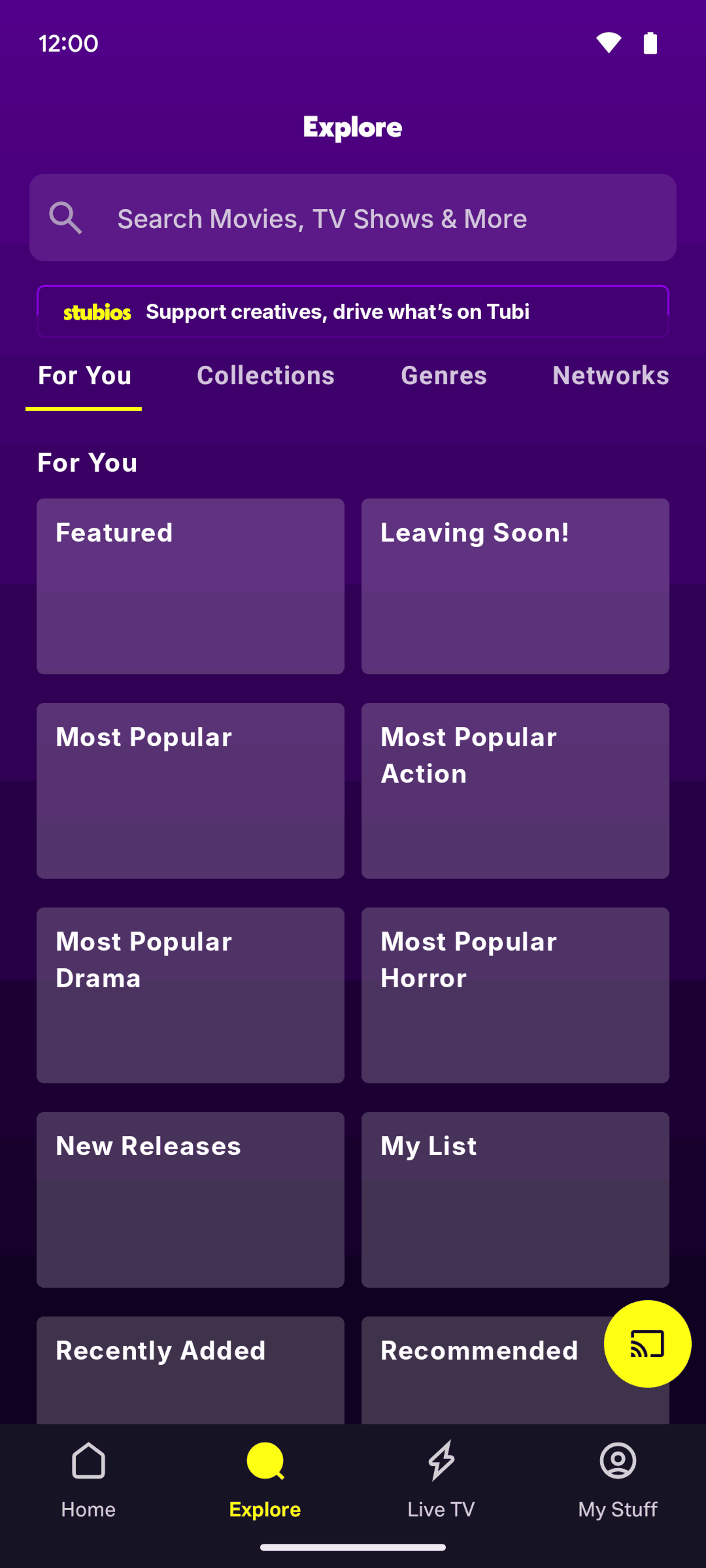 Tubi Android Entertainment interface screenshot 16