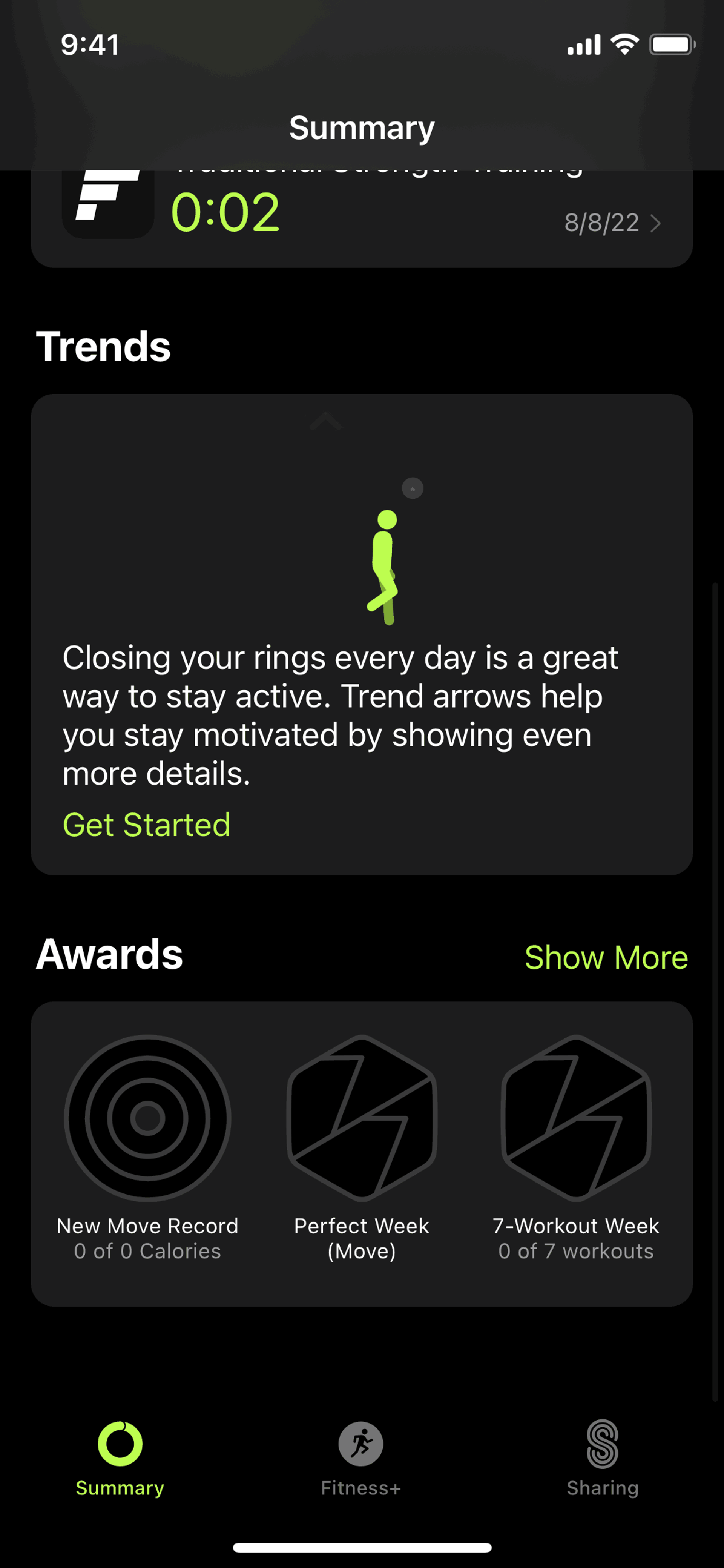 Summary on Apple Fitness (ios) screen 2