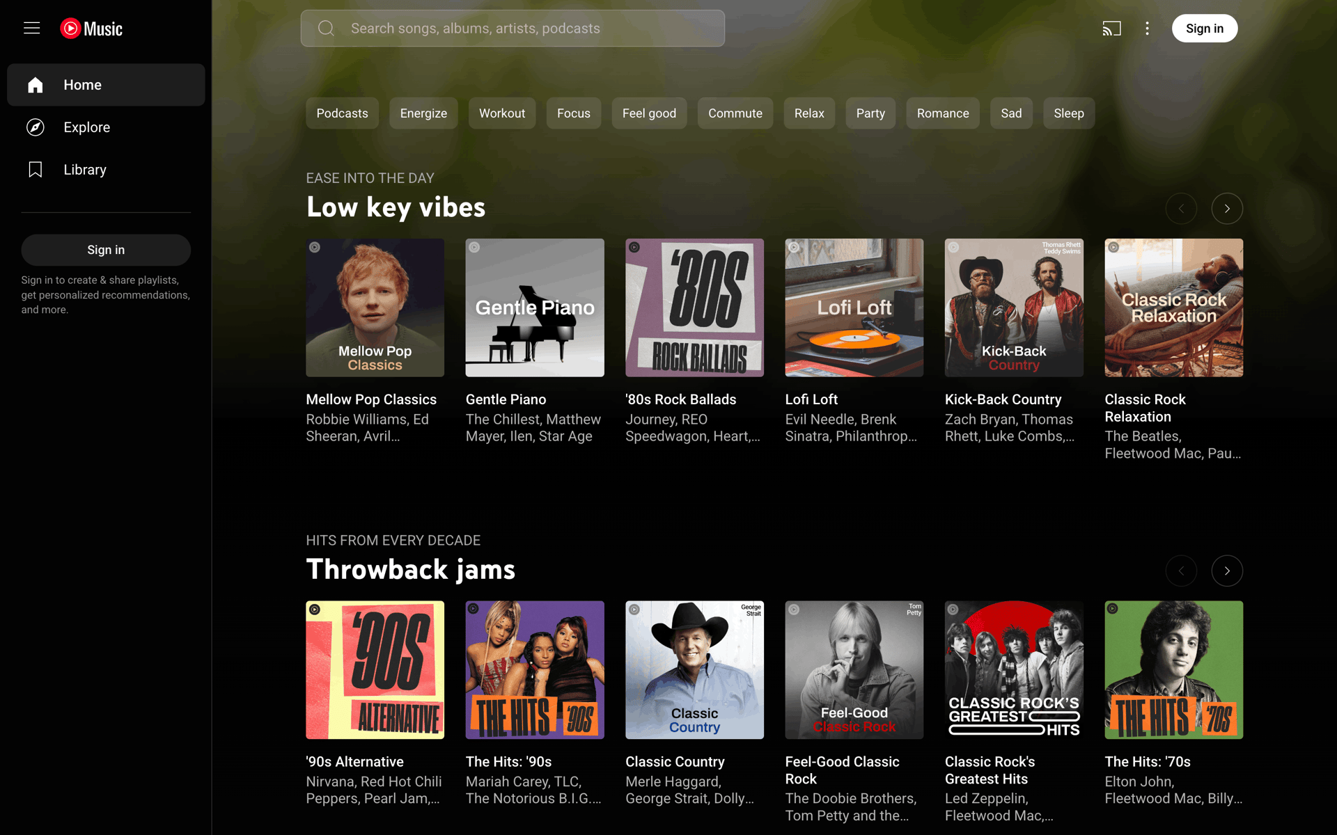 YouTube Music Web Music & Audio interface screenshot 1