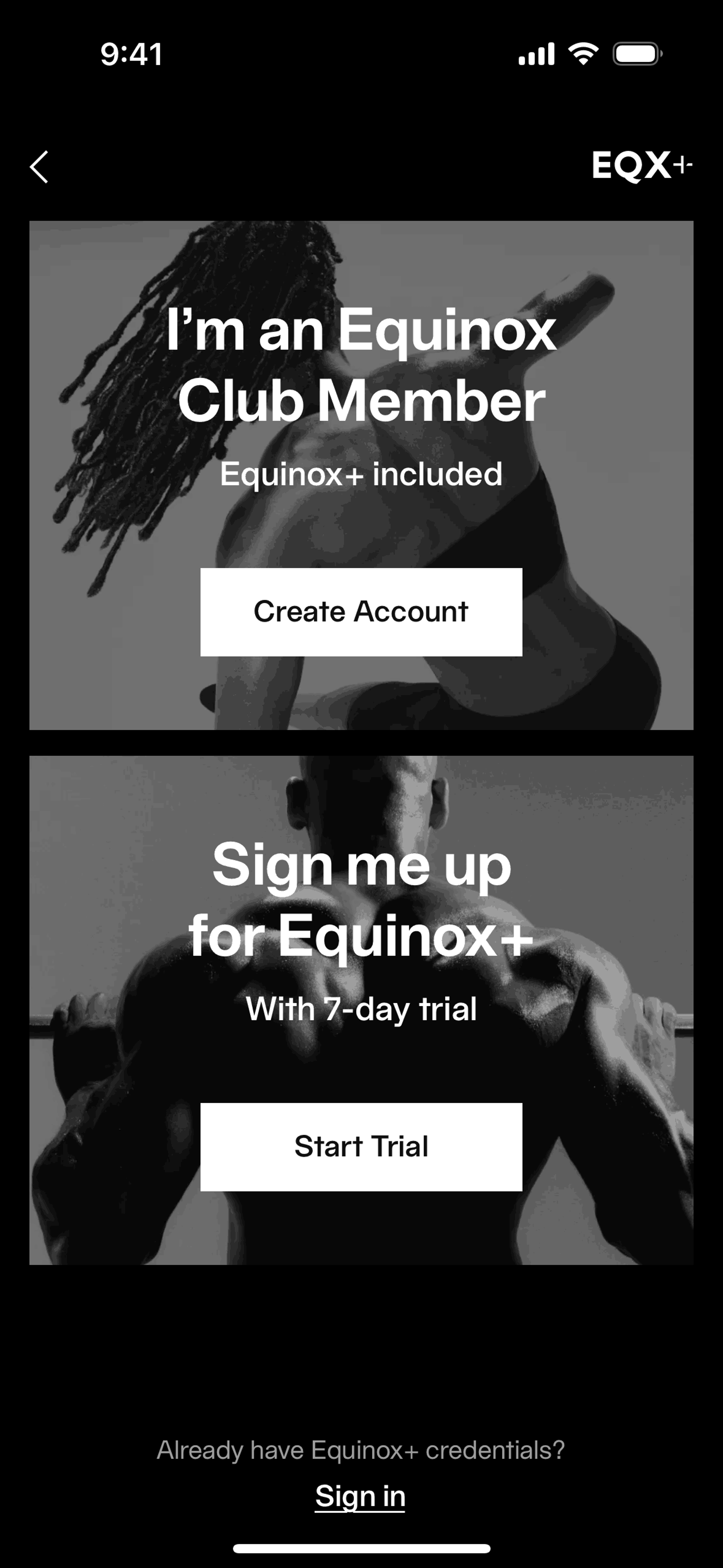 Equinox+ iOS Health & Fitness interface screenshot 3
