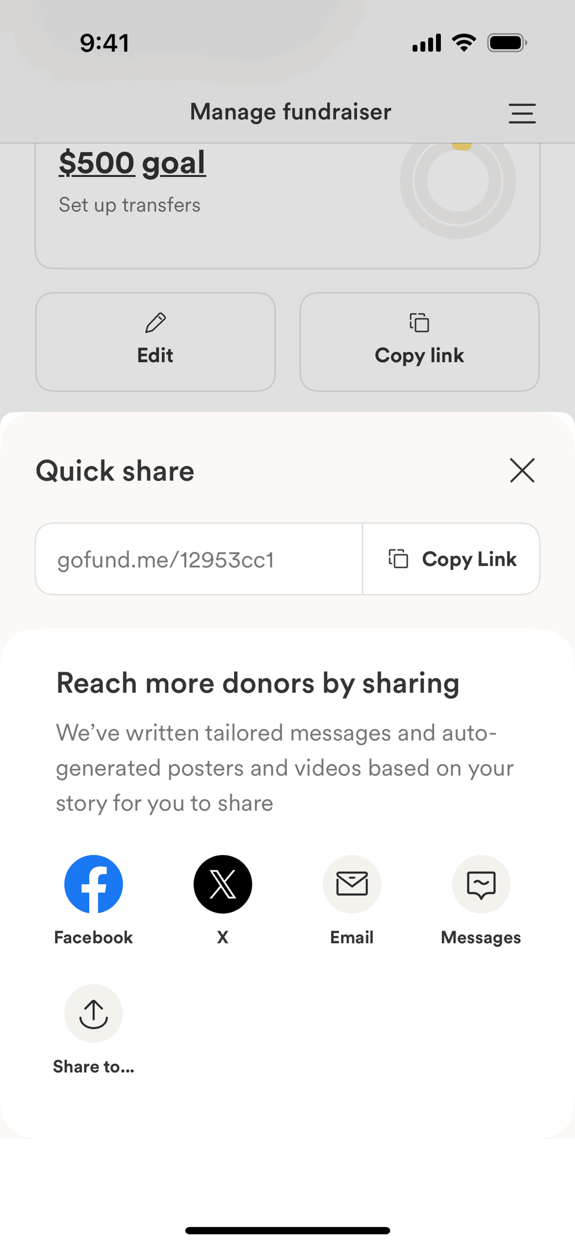 GoFundMe iOS Social Networking interface screenshot 14