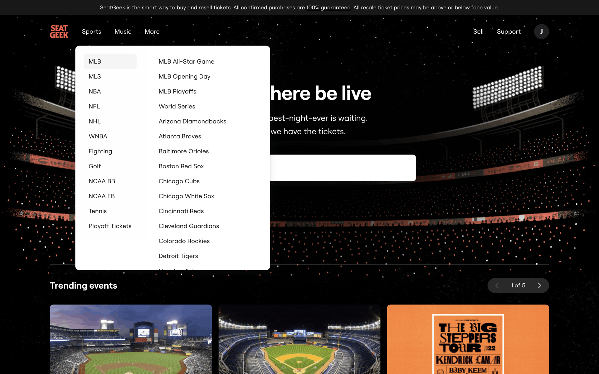 SeatGeek Web Entertainment interface screenshot 7