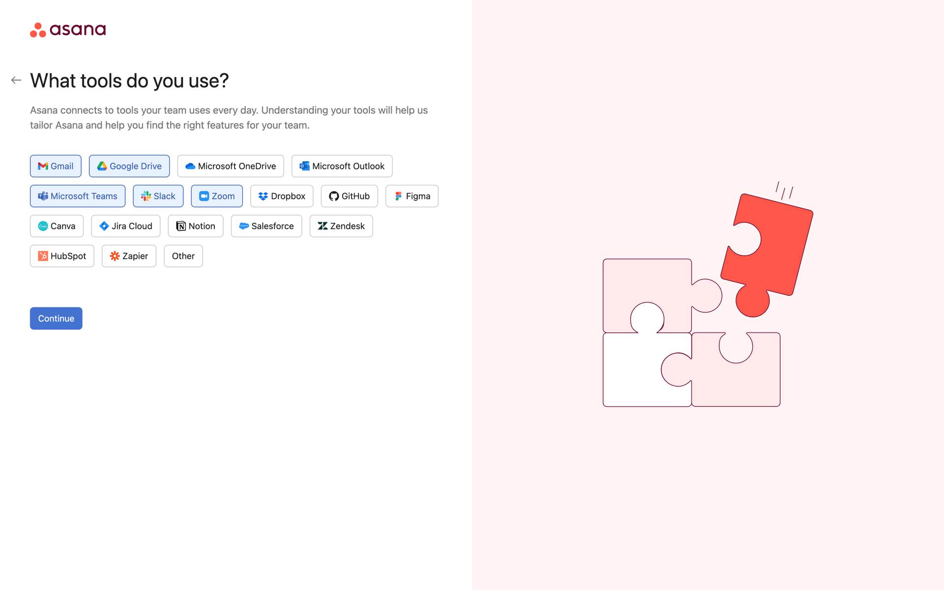 Completing onboarding on Asana (web) screen 10
