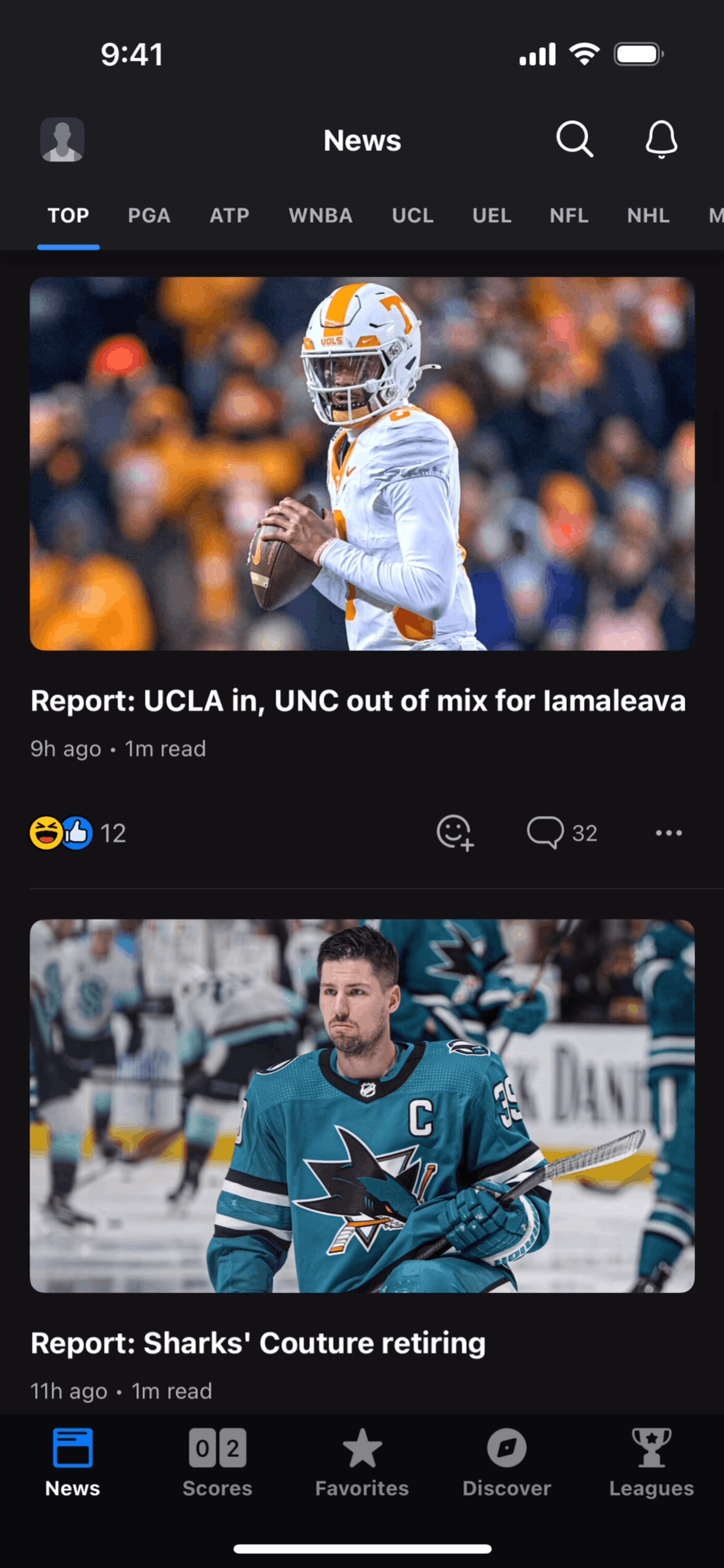 theScore iOS Sports interface screenshot 14