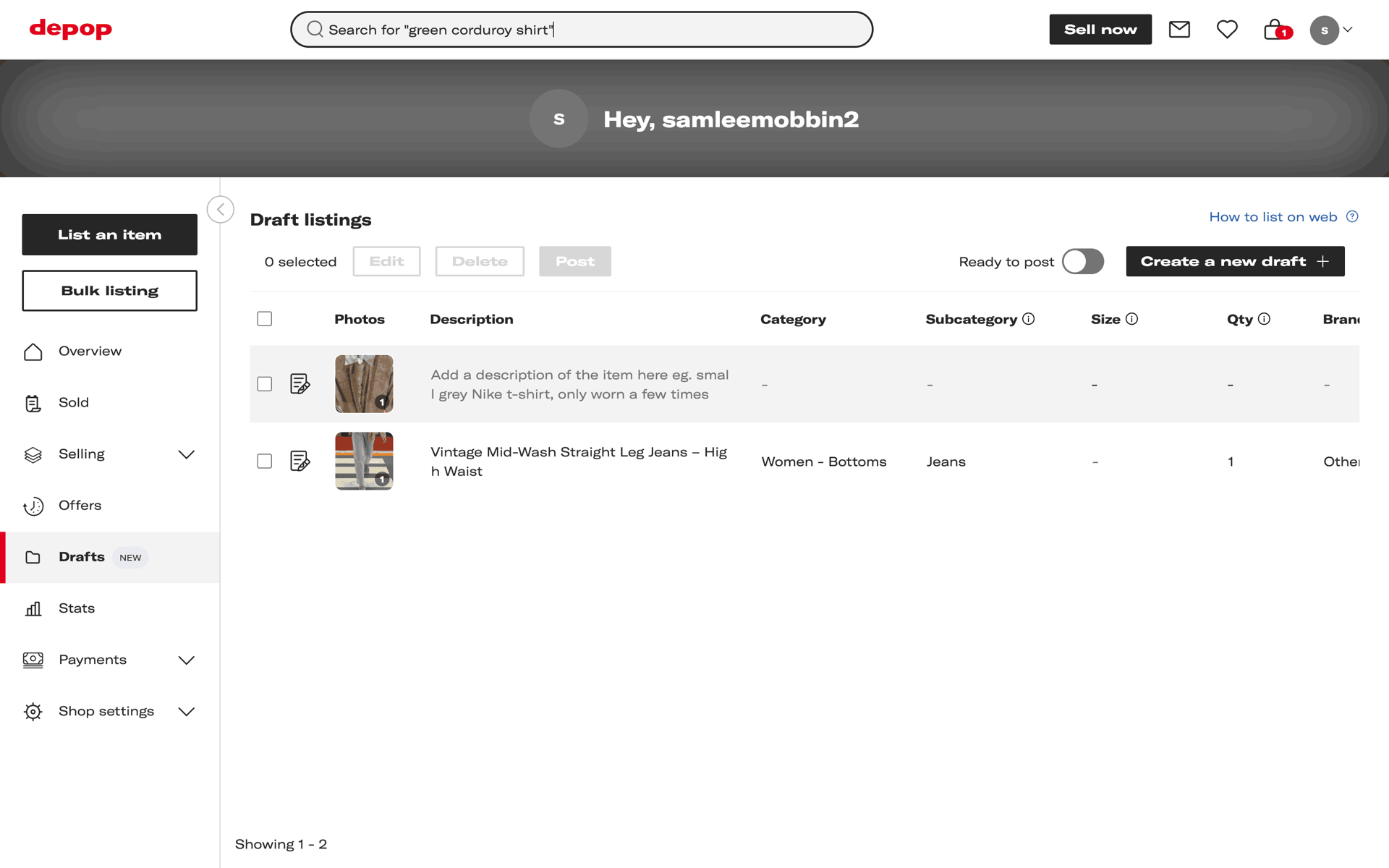 Depop Web Shopping interface screenshot 3