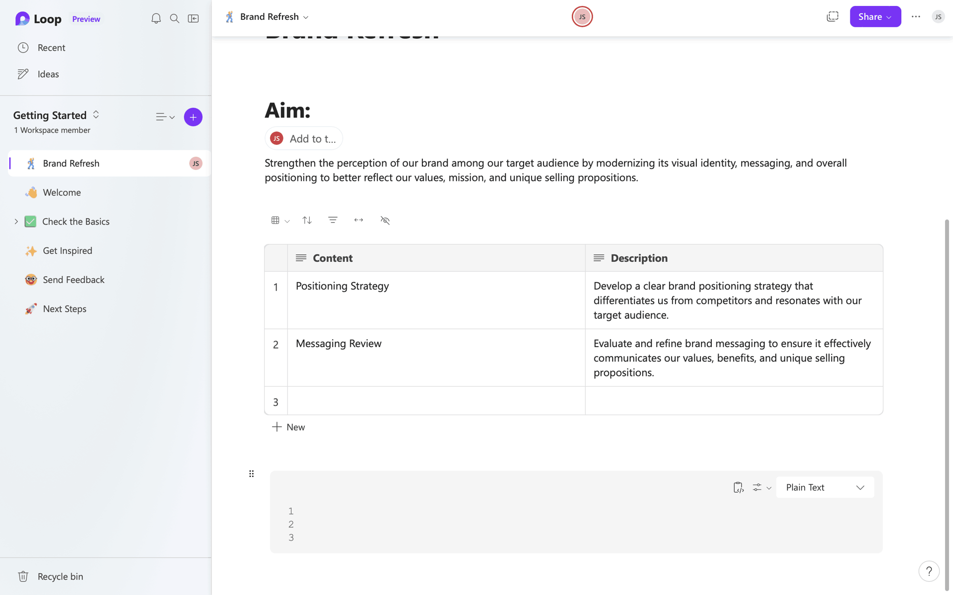 Microsoft Loop Web Collaboration interface screenshot 10