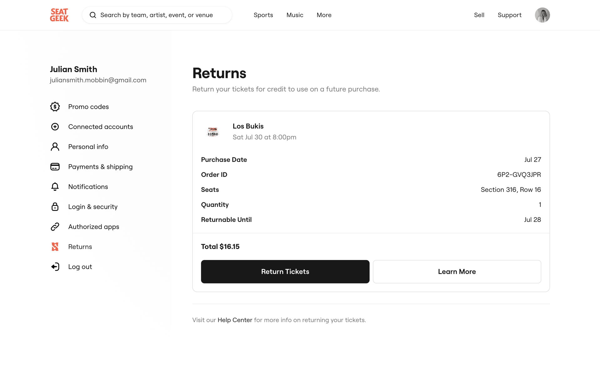 SeatGeek Web Entertainment interface screenshot 19