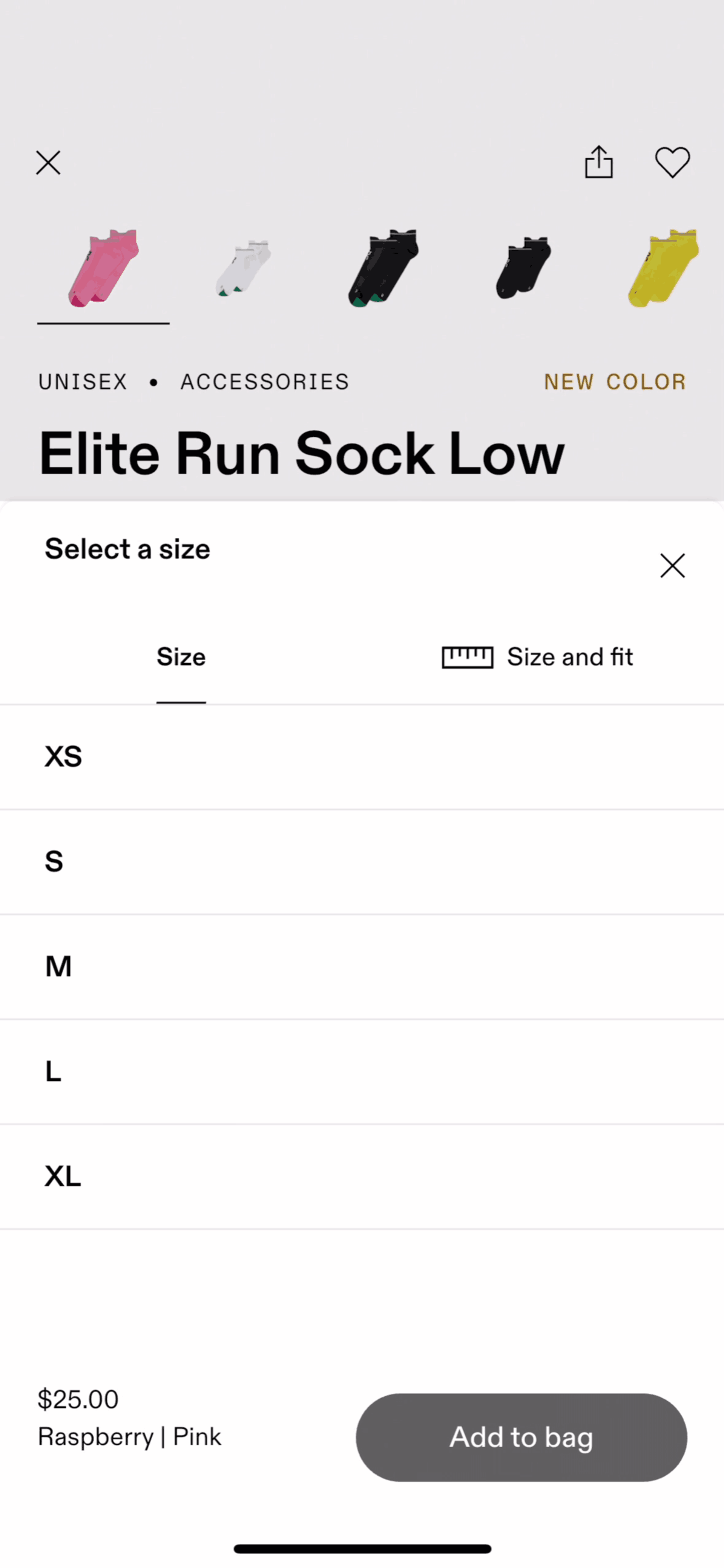 Adding to bag on On (ios) screen 2