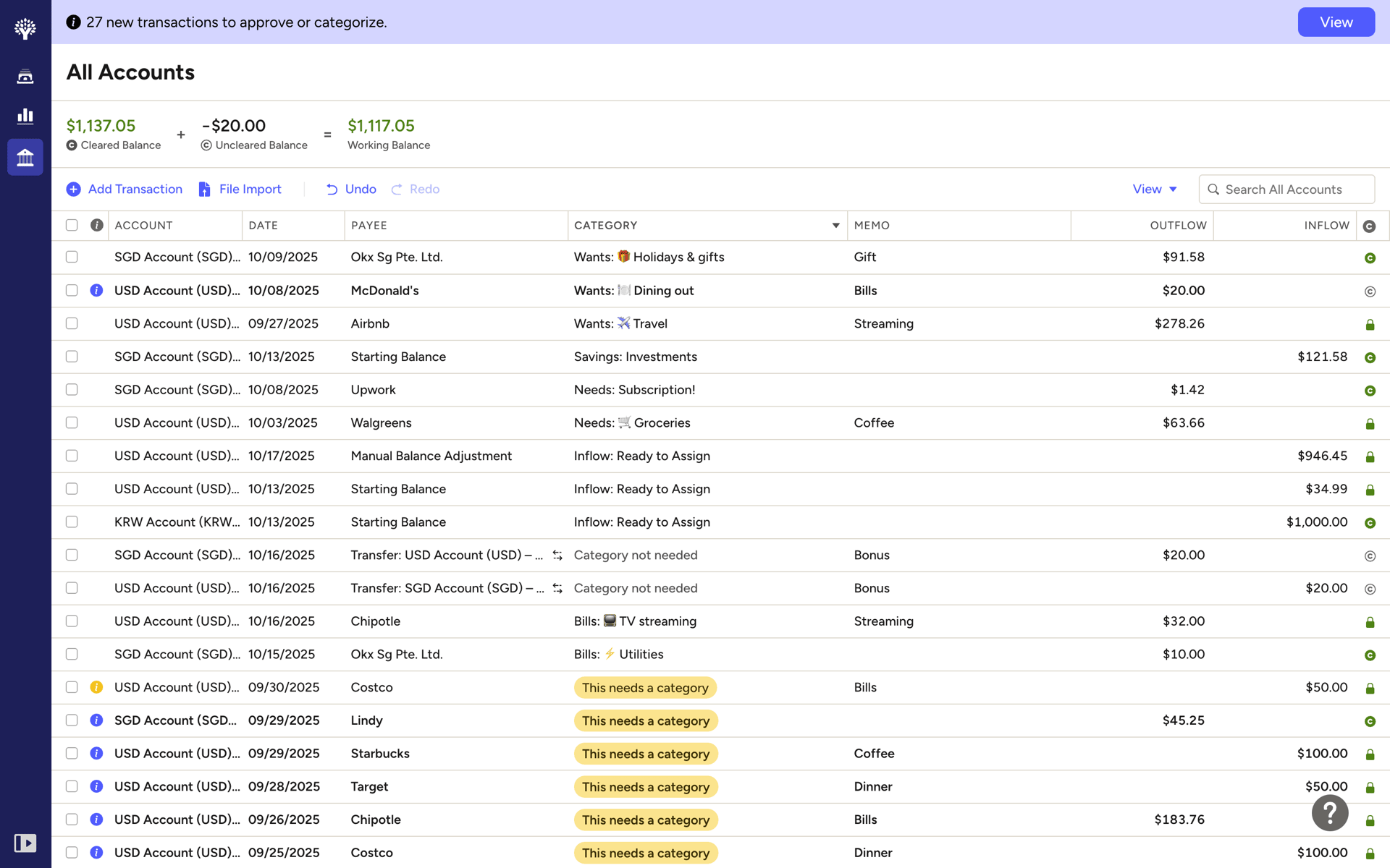 YNAB Web Finance interface screenshot 3