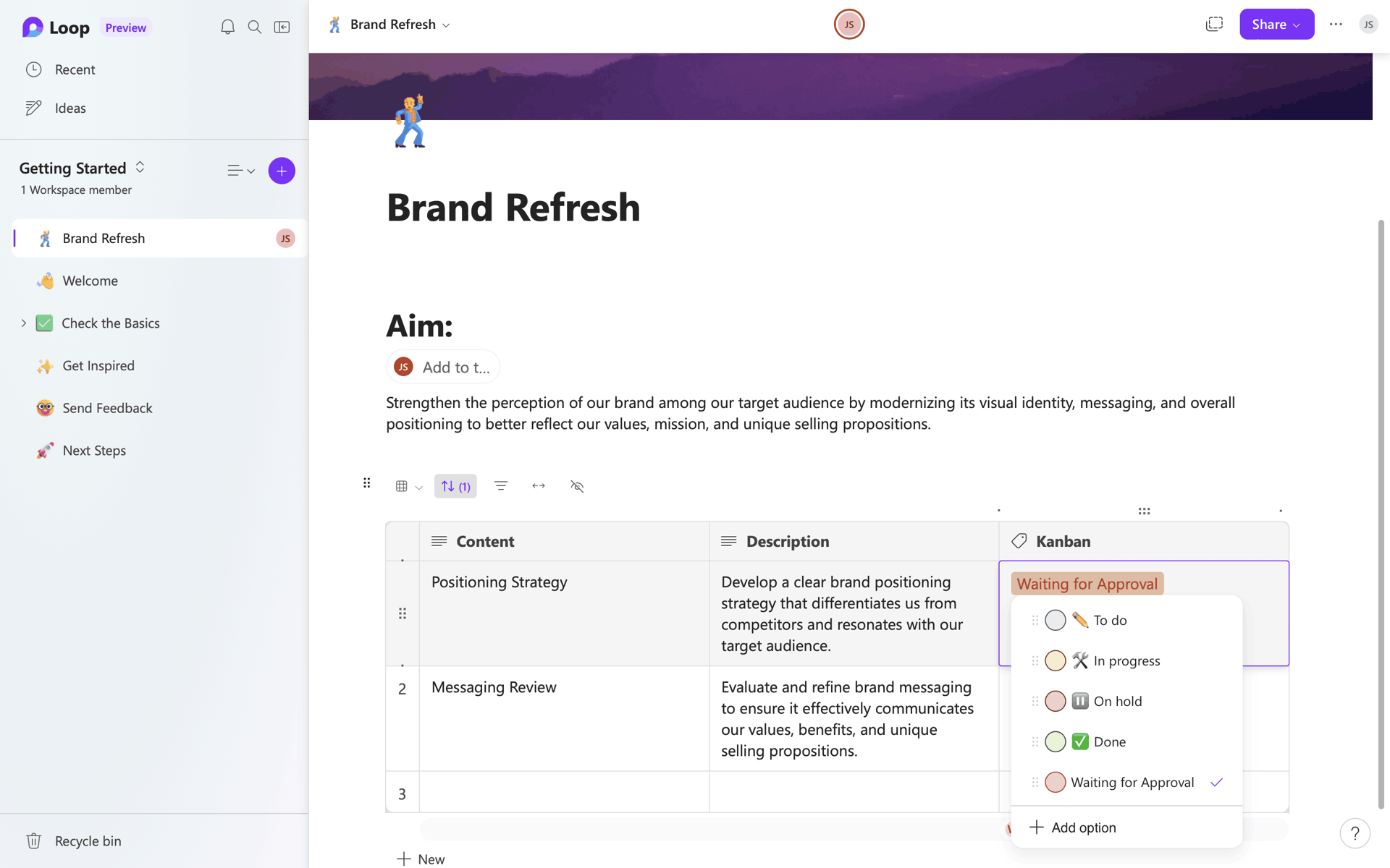 Microsoft Loop Web Collaboration interface screenshot 5
