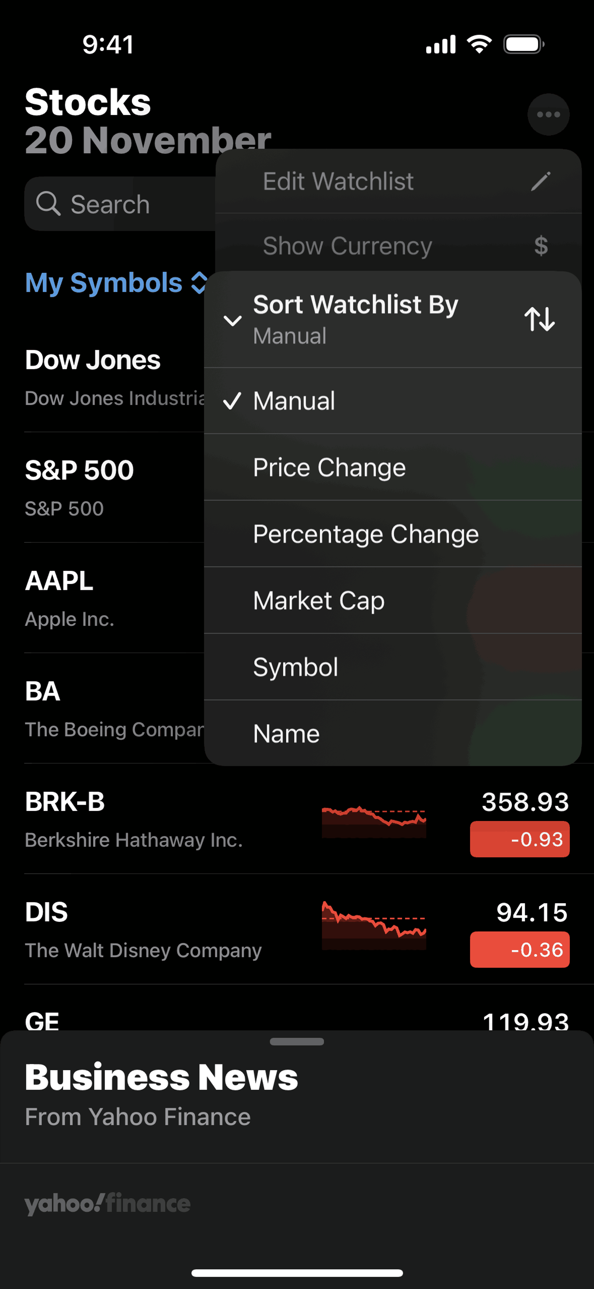 Stocks iOS Finance interface screenshot 9