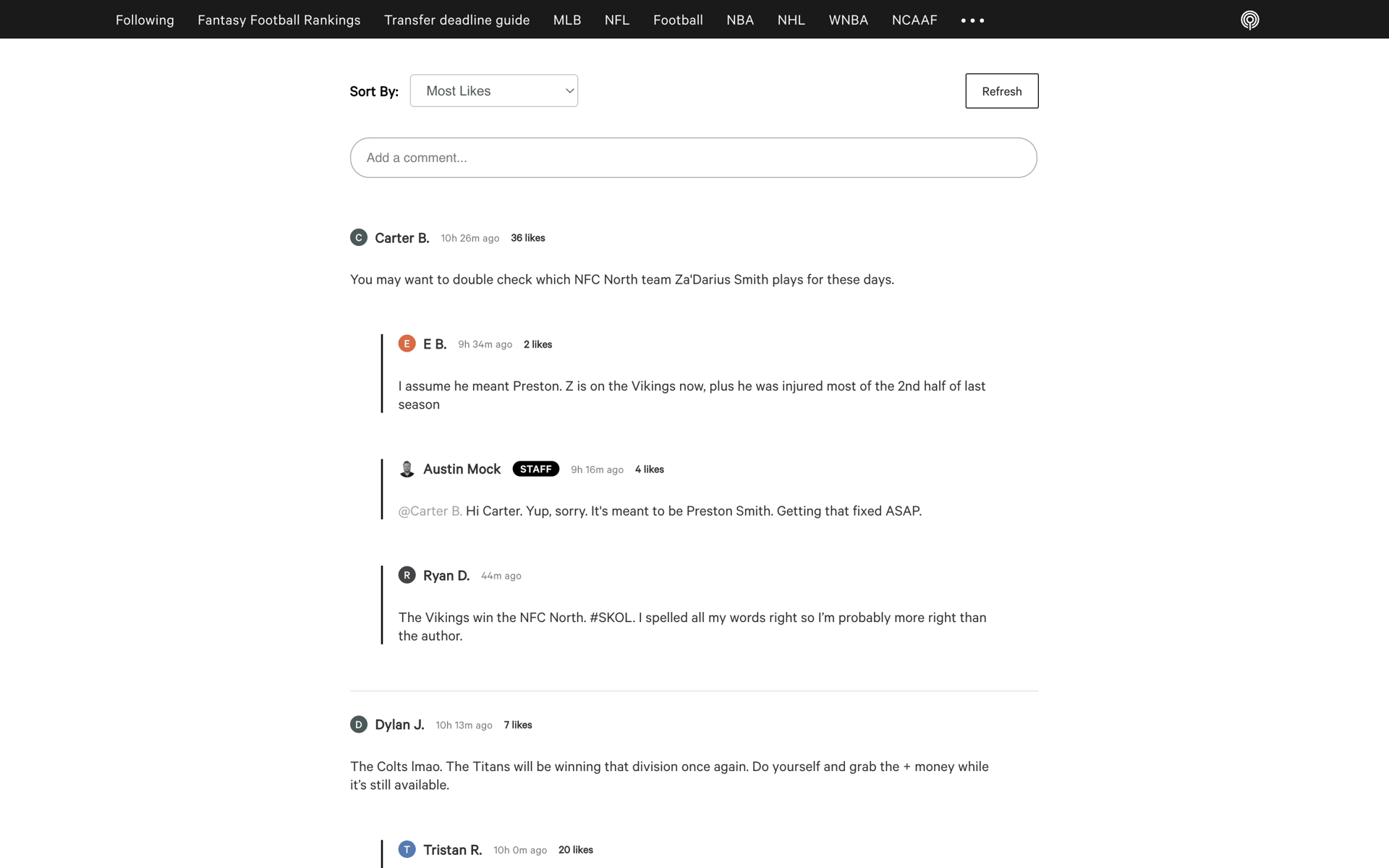 The Athletic Web Sports interface screenshot 3