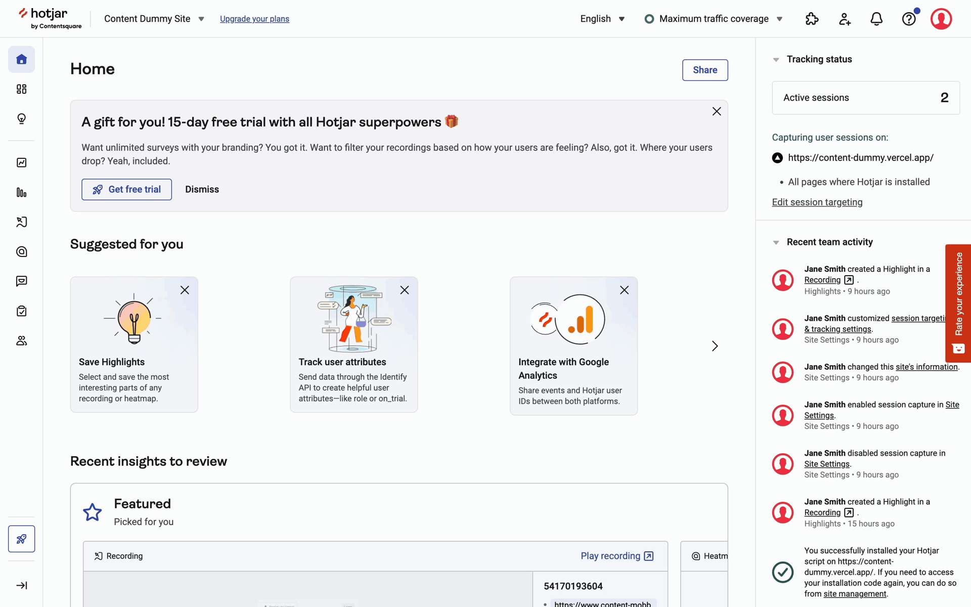 Hotjar Web Business interface screenshot 4