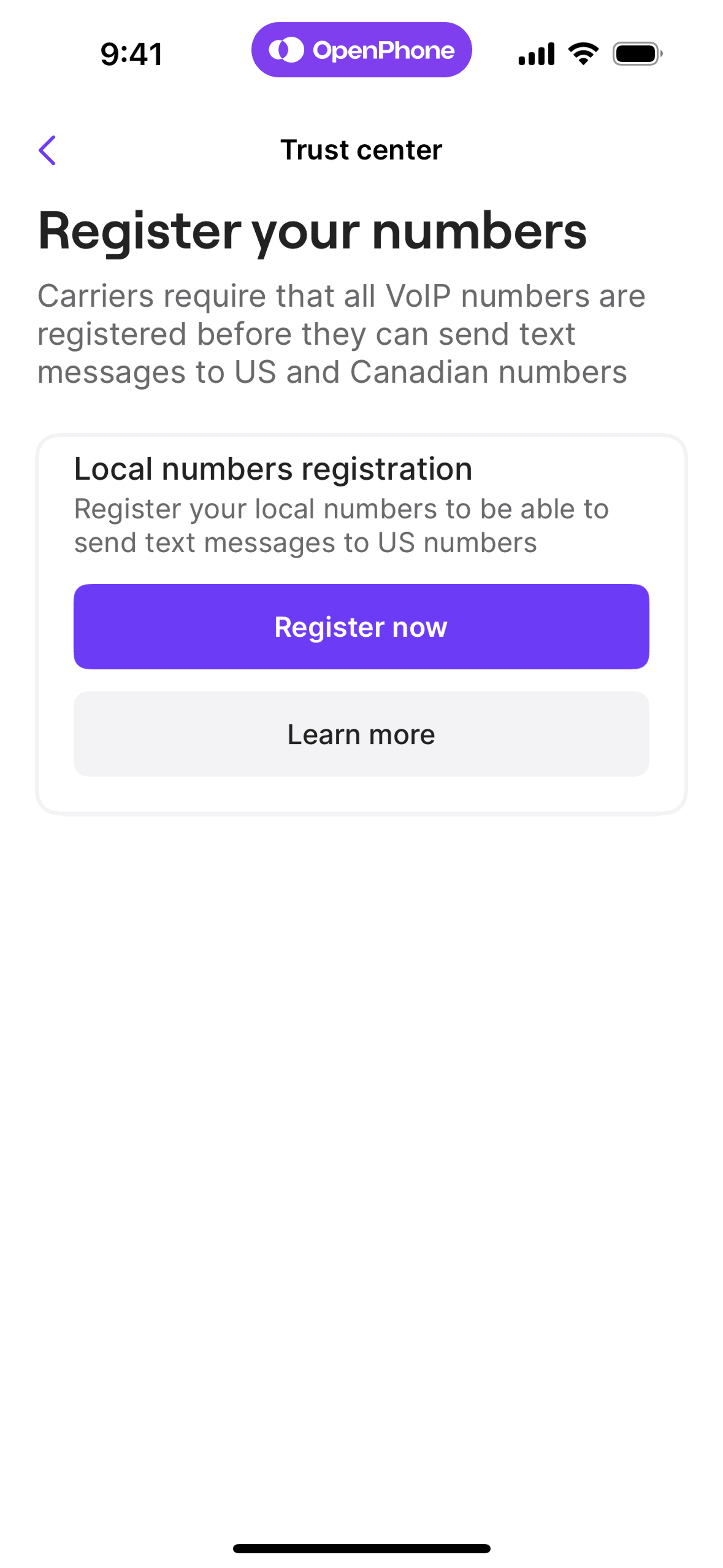 OpenPhone iOS Business interface screenshot 20