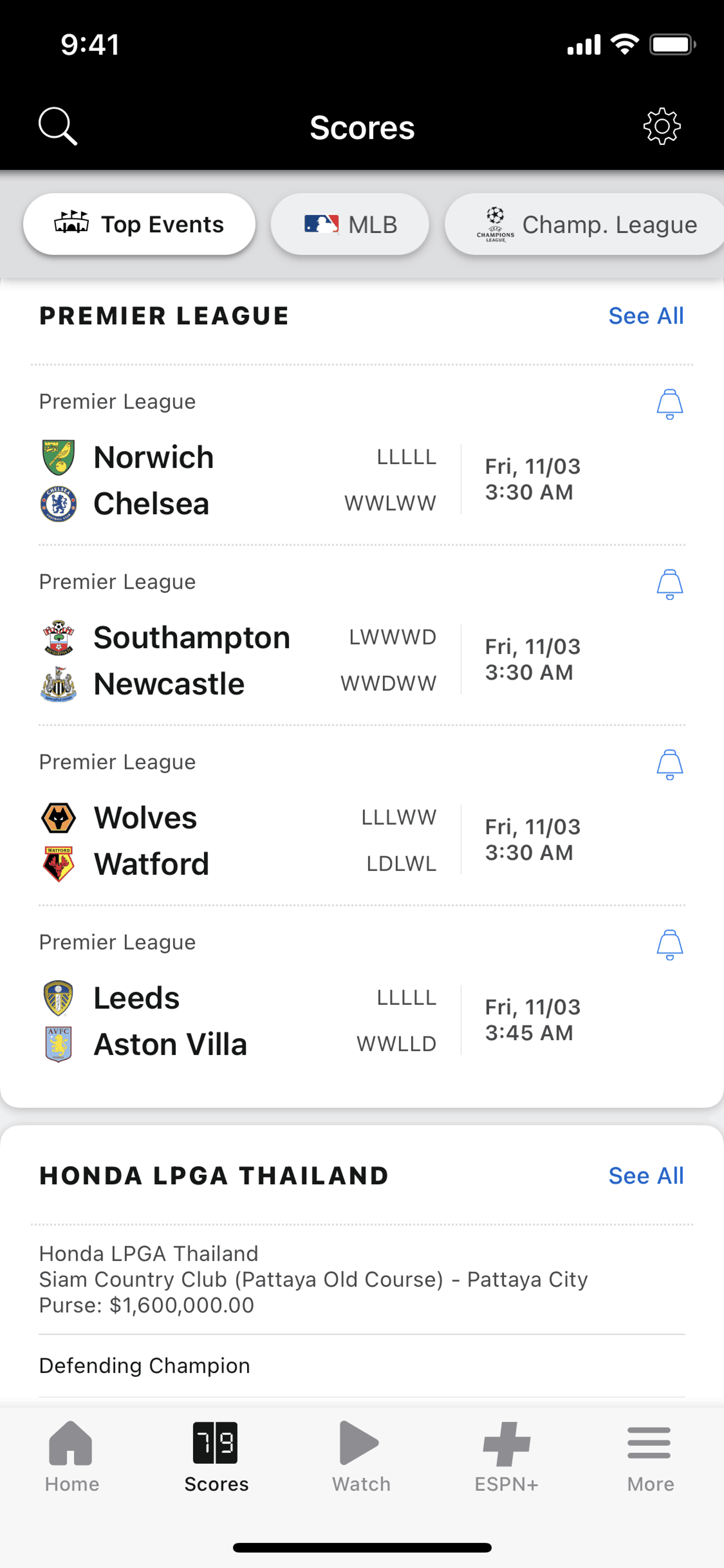 ESPN iOS Sports interface screenshot 9