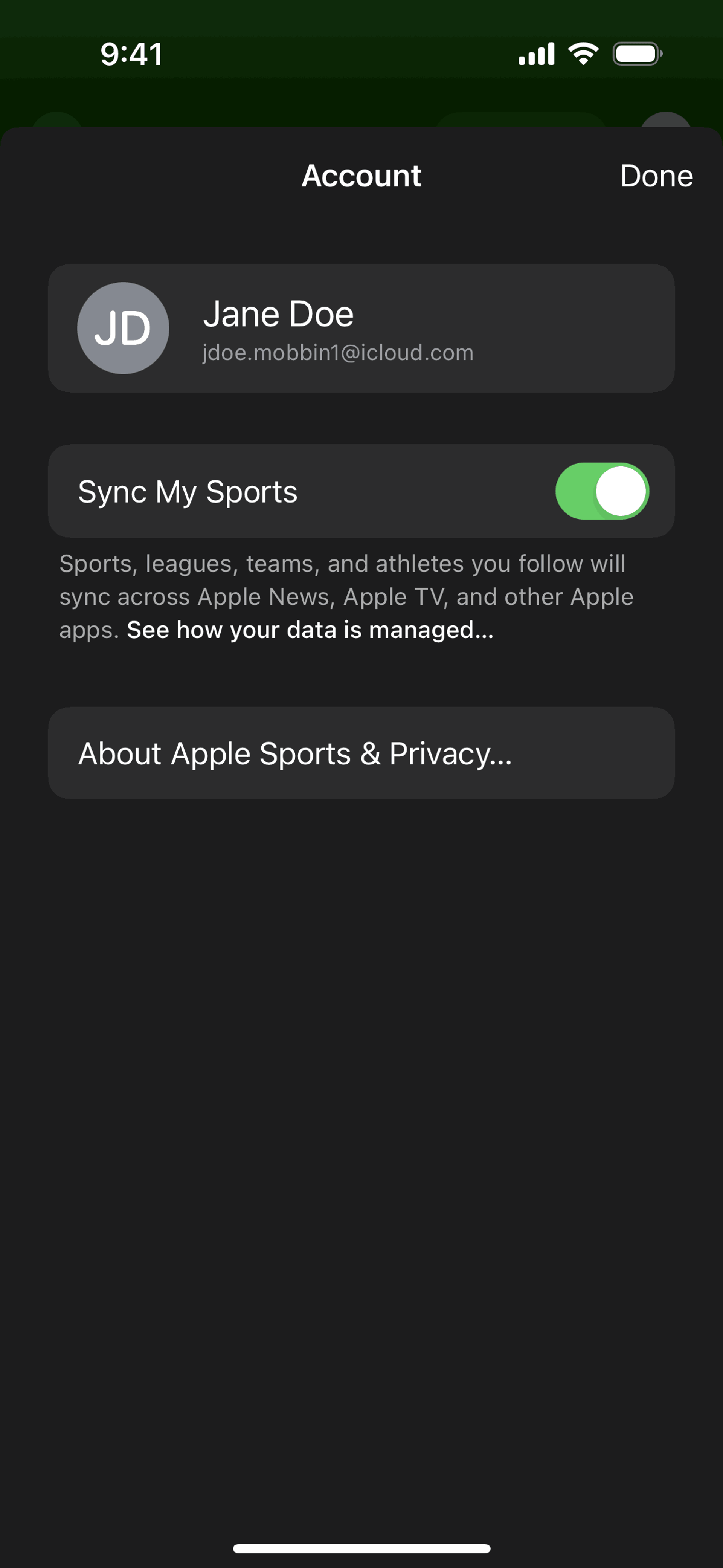 Apple Sports iOS Sports interface screenshot 10