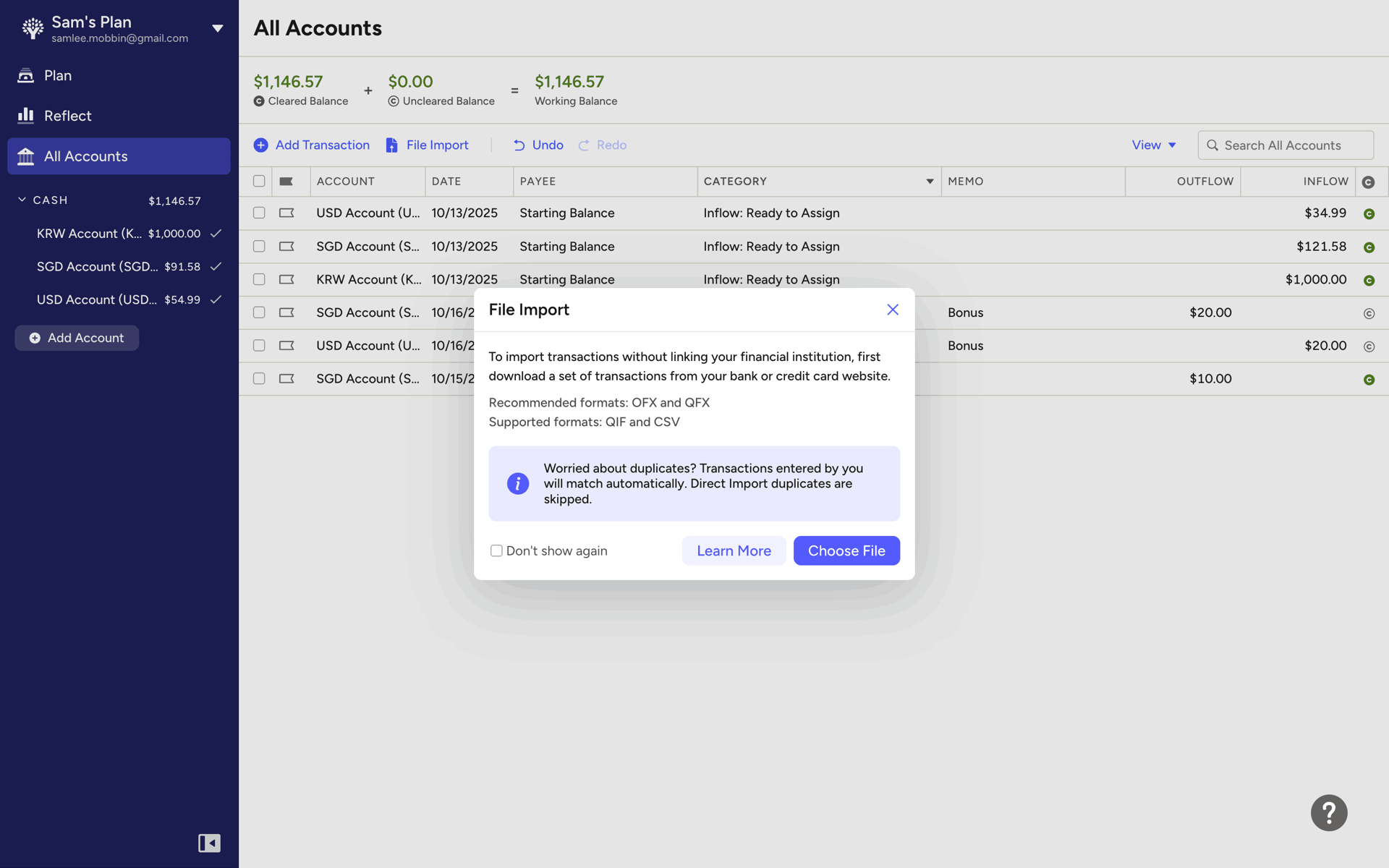 YNAB Web Finance interface screenshot 20