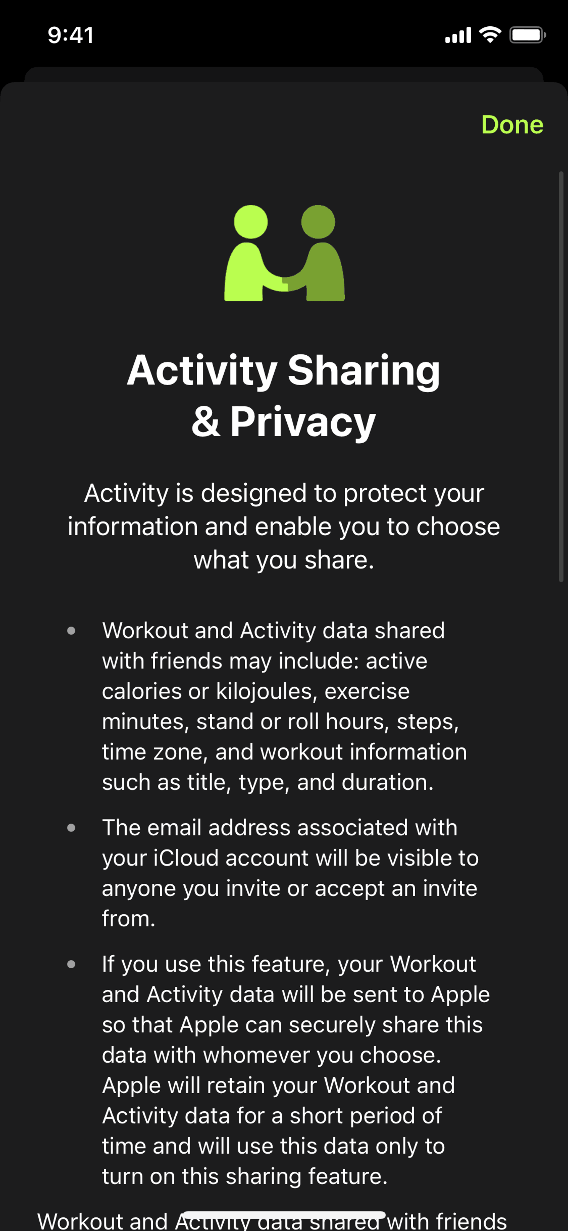 Activity sharing & privacy on Apple Fitness (ios) screen 2