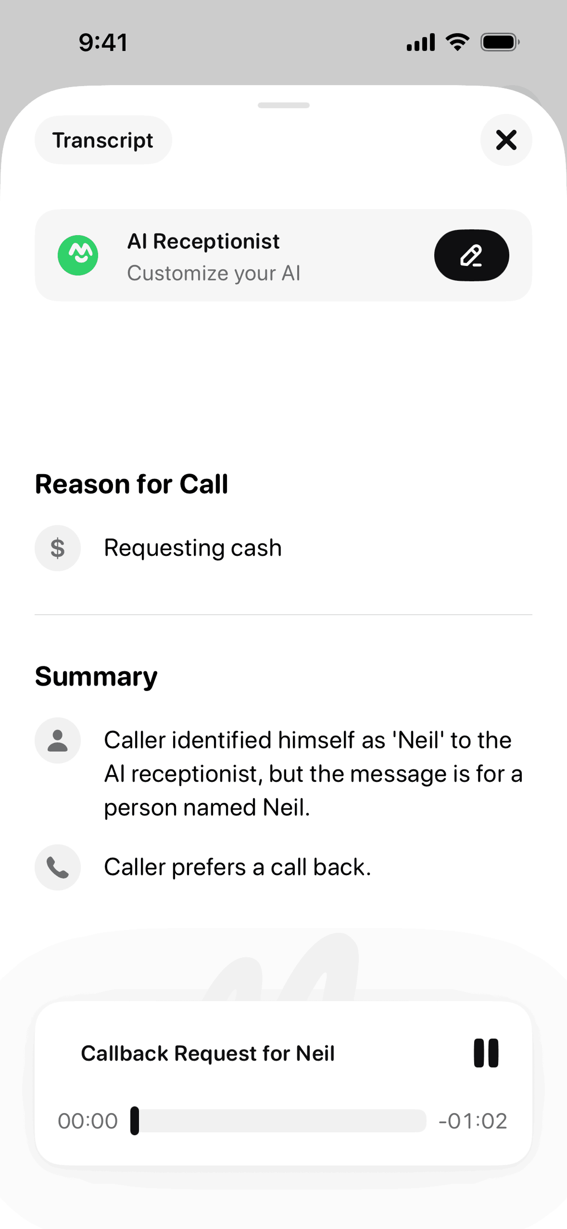 Beside iOS AI interface screenshot 2