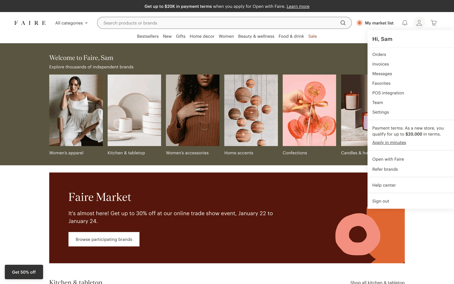 Faire Web Business interface screenshot 15