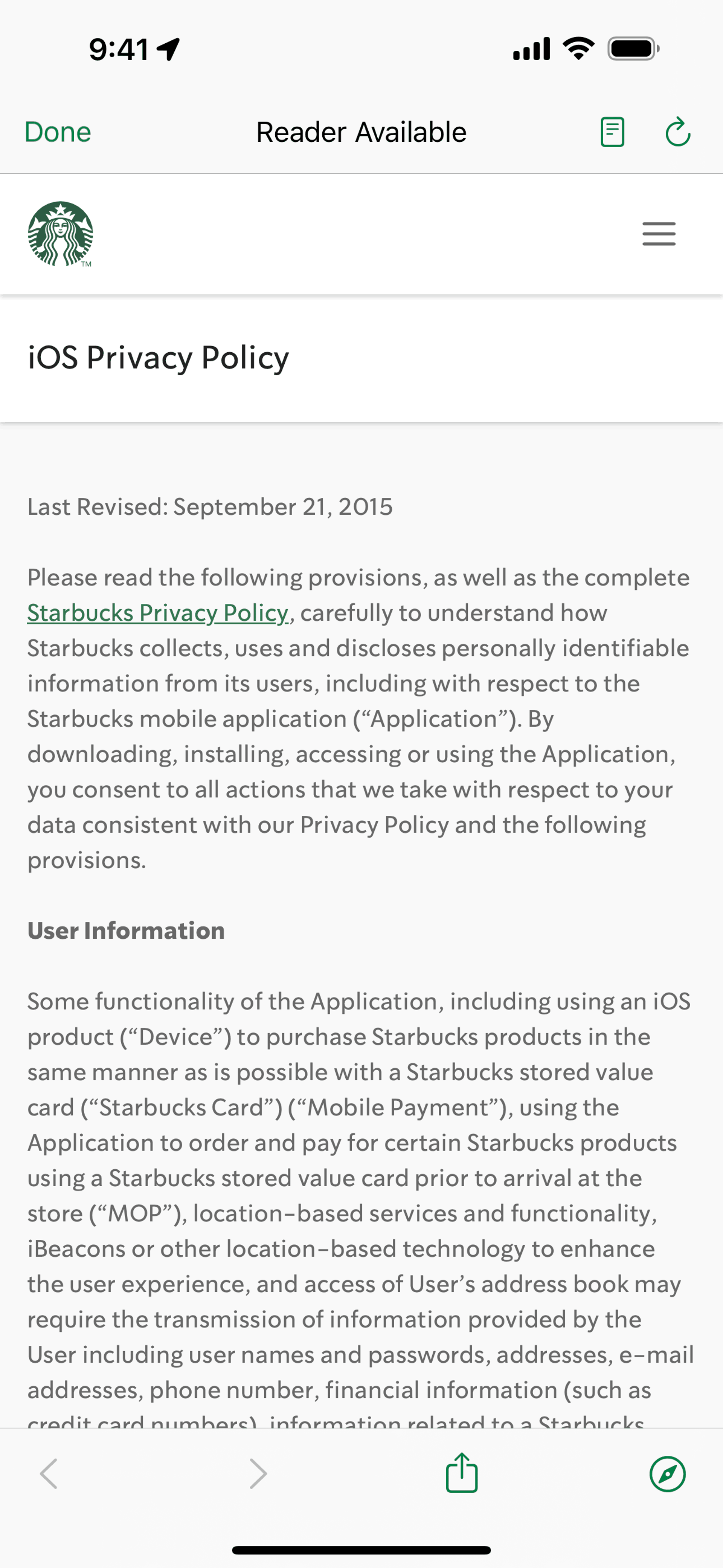 Starbucks iOS Food & Drink interface screenshot 14