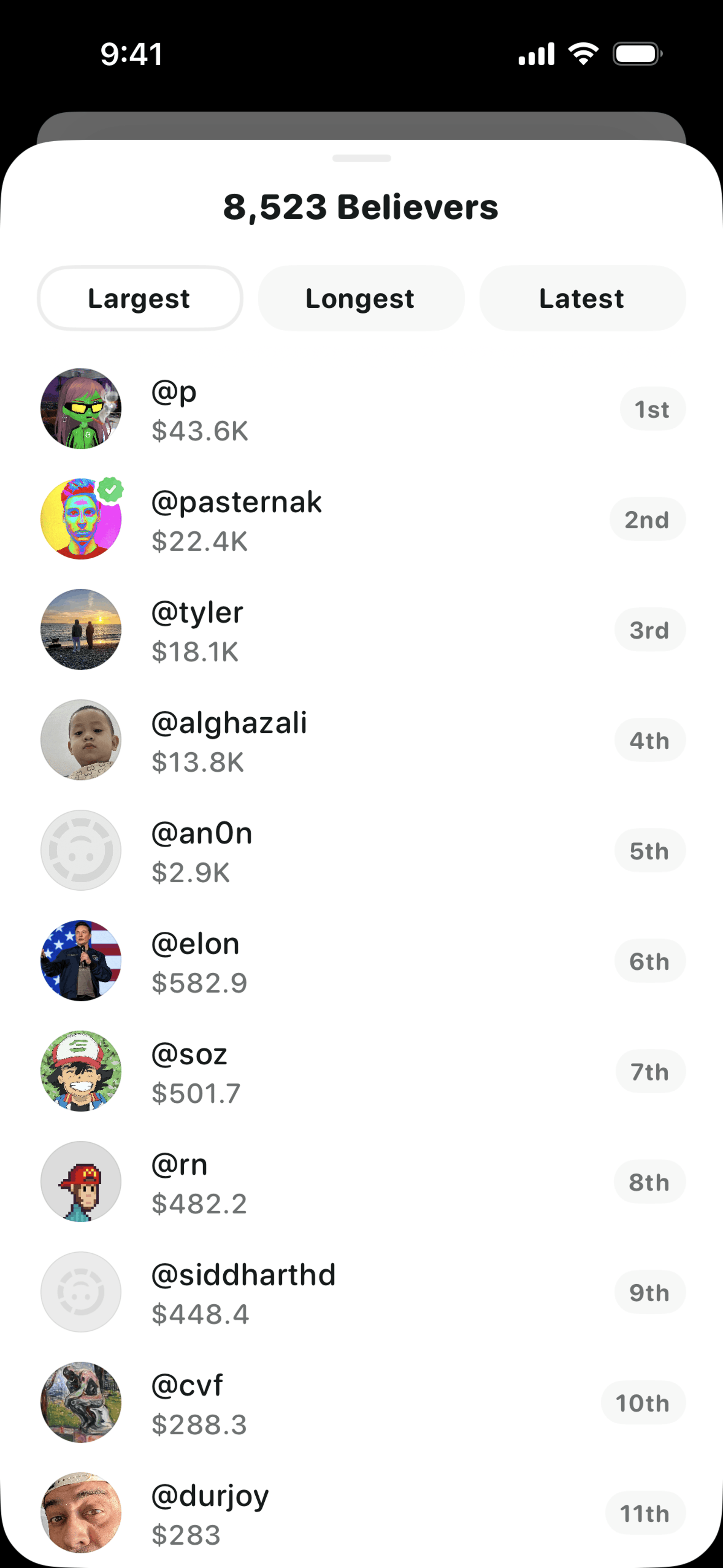 Believe iOS Finance interface screenshot 2