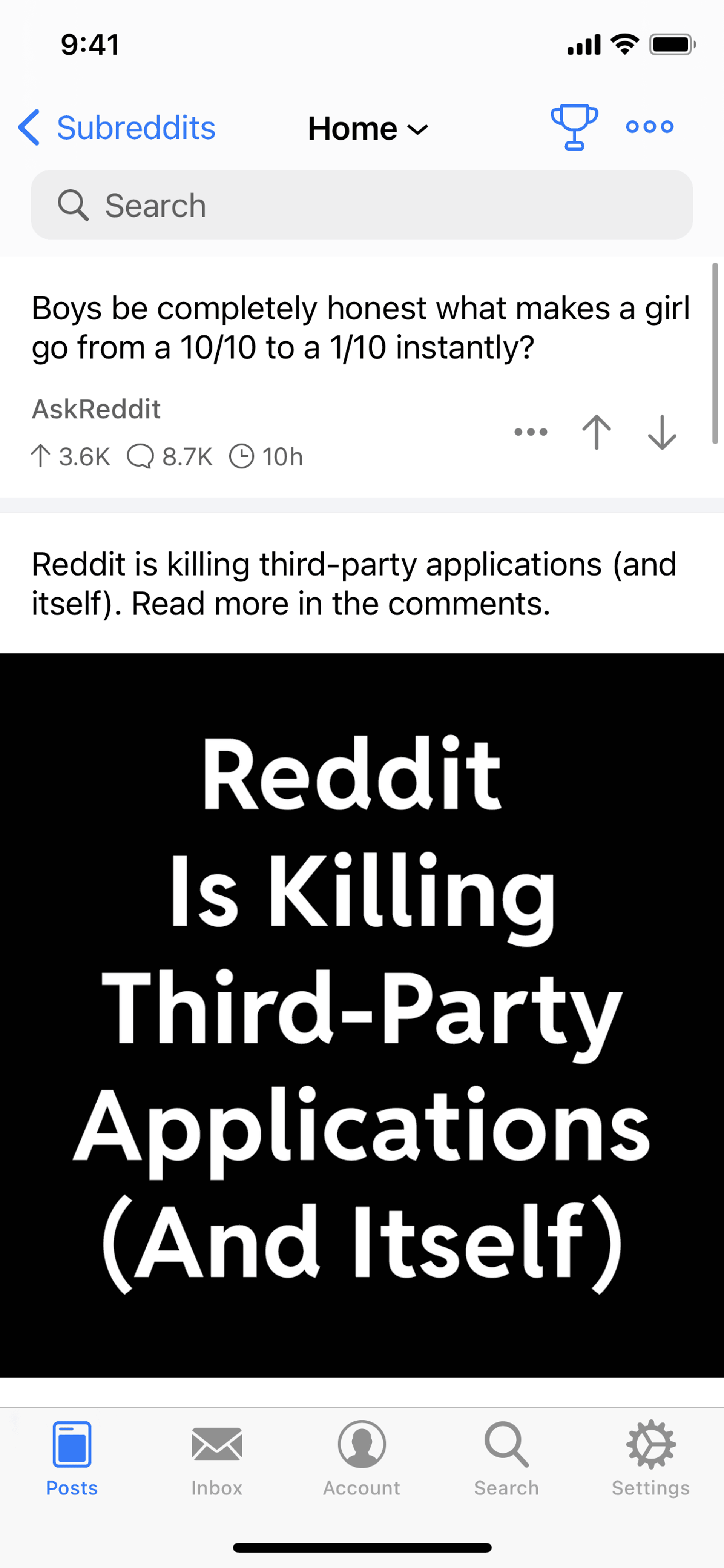 Apollo for Reddit iOS News interface screenshot 1