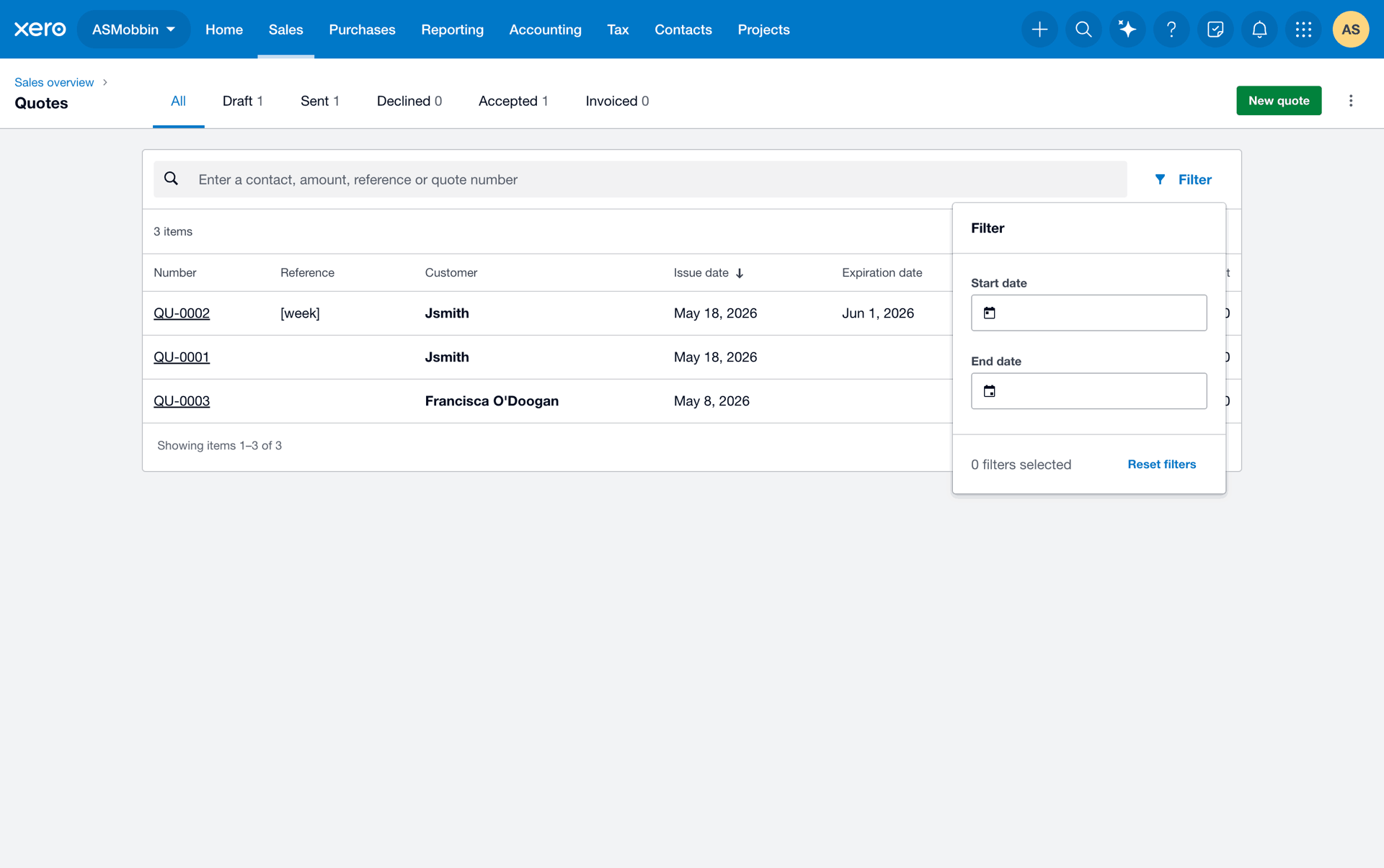 Xero Web Business interface screenshot 17