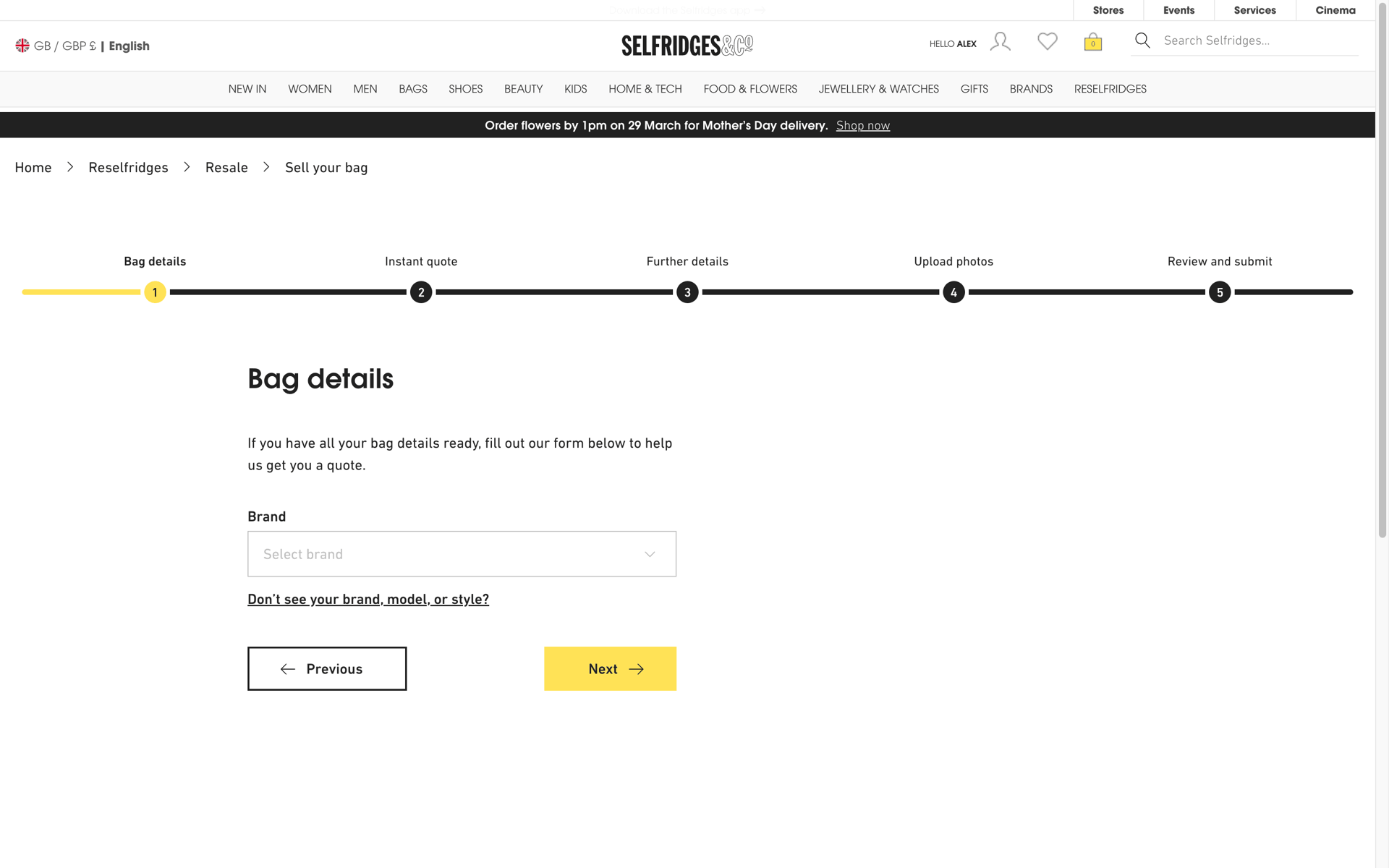 Selfridges Web Shopping interface screenshot 6