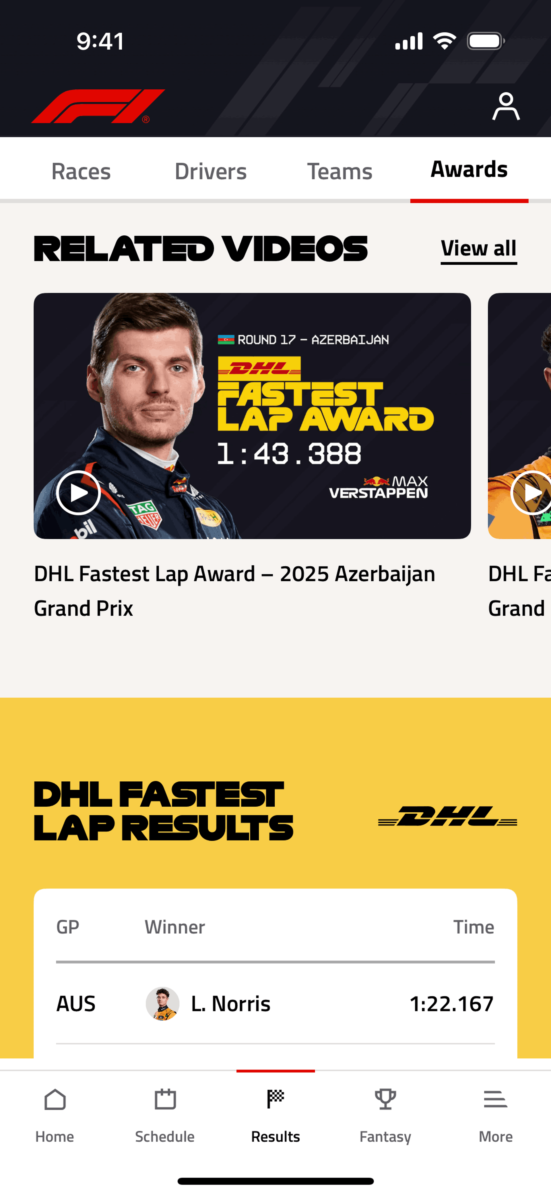 Formula 1® iOS Sports interface screenshot 7