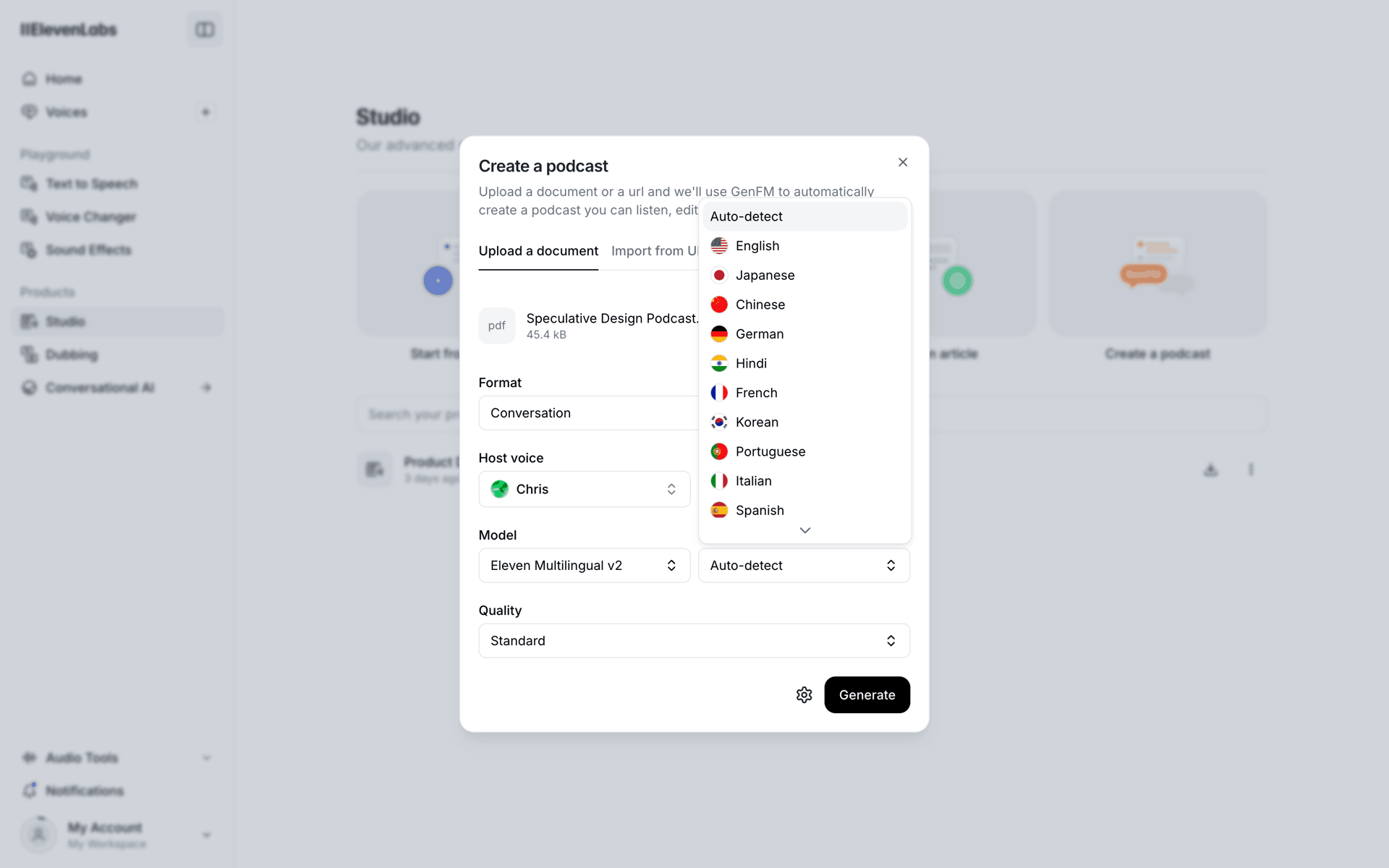 ElevenLabs Web AI interface screenshot 16