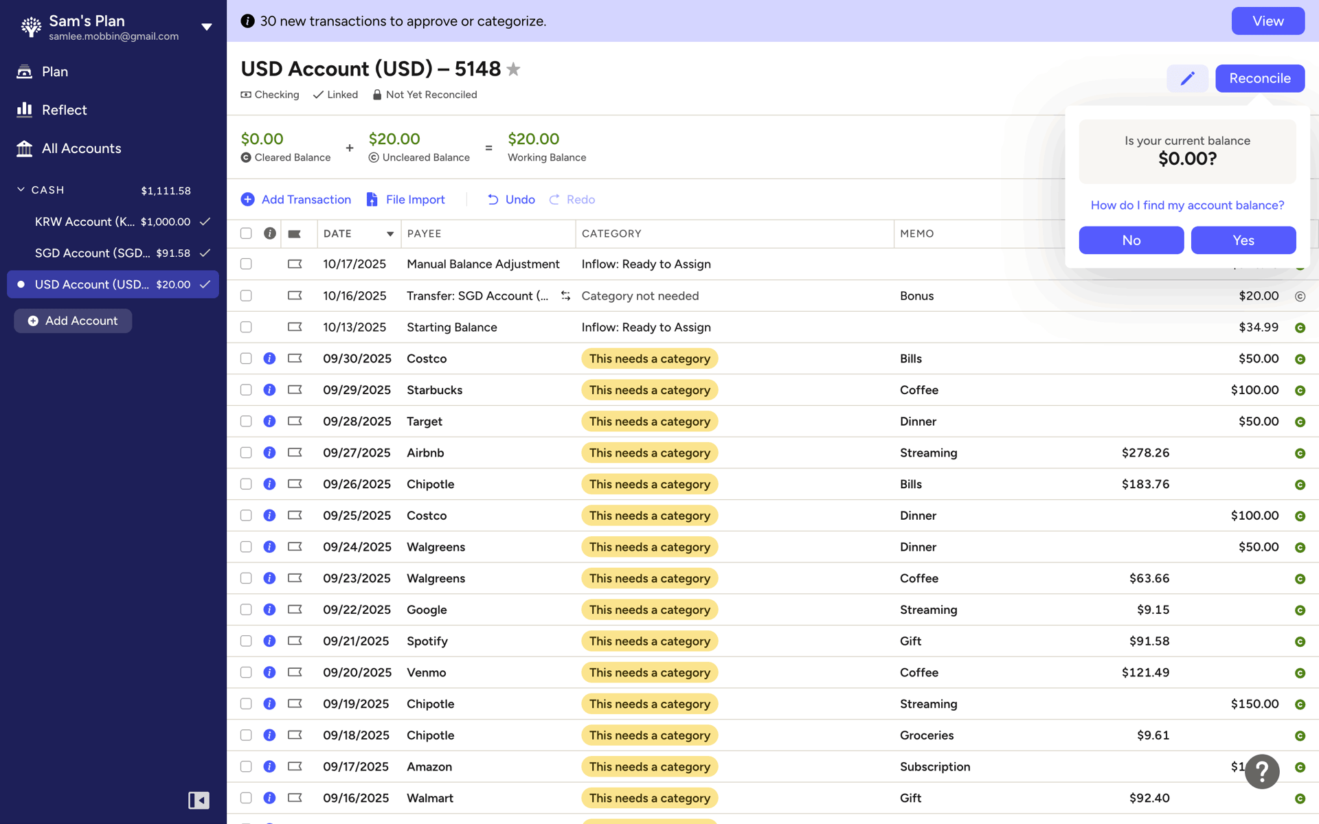 YNAB Web Finance interface screenshot 11