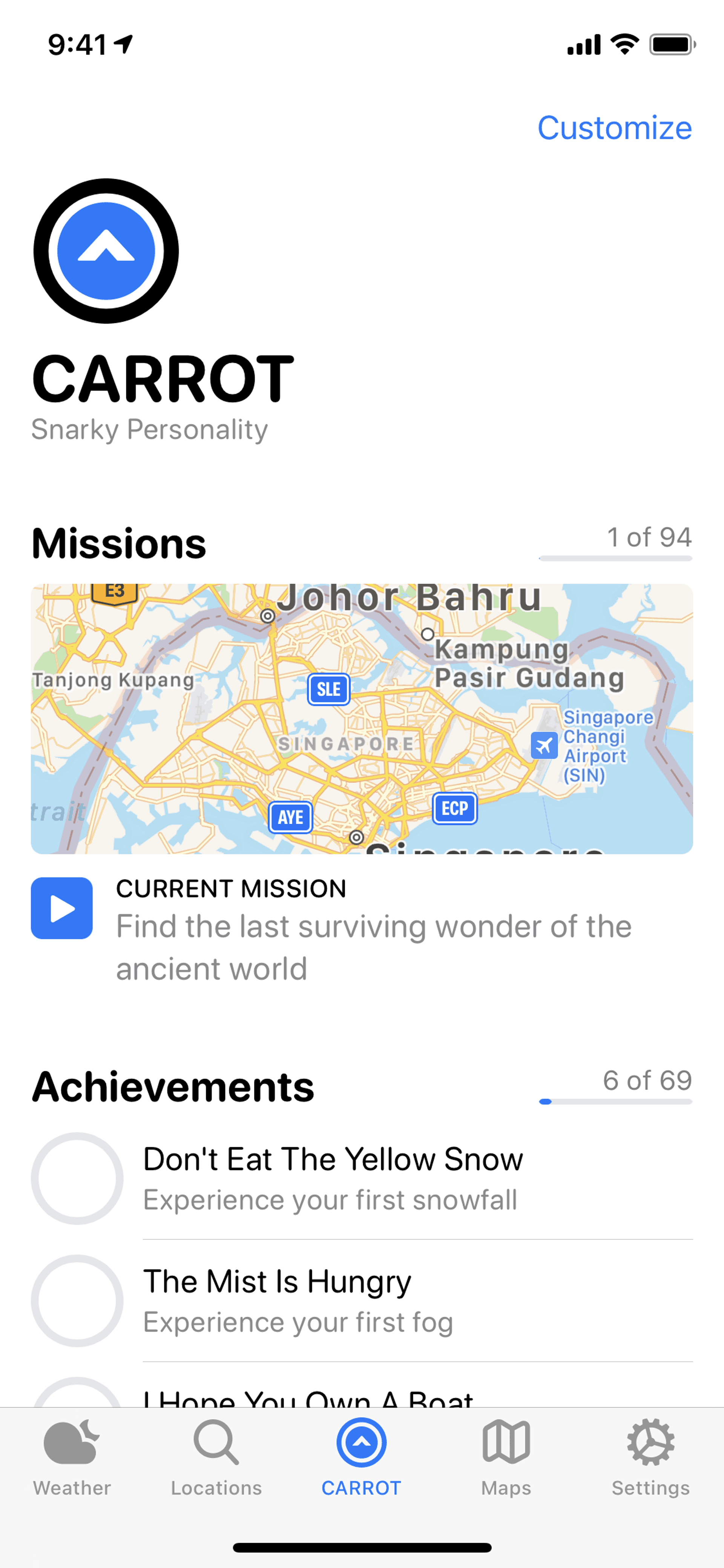 CARROT Weather iOS Lifestyle interface screenshot 3