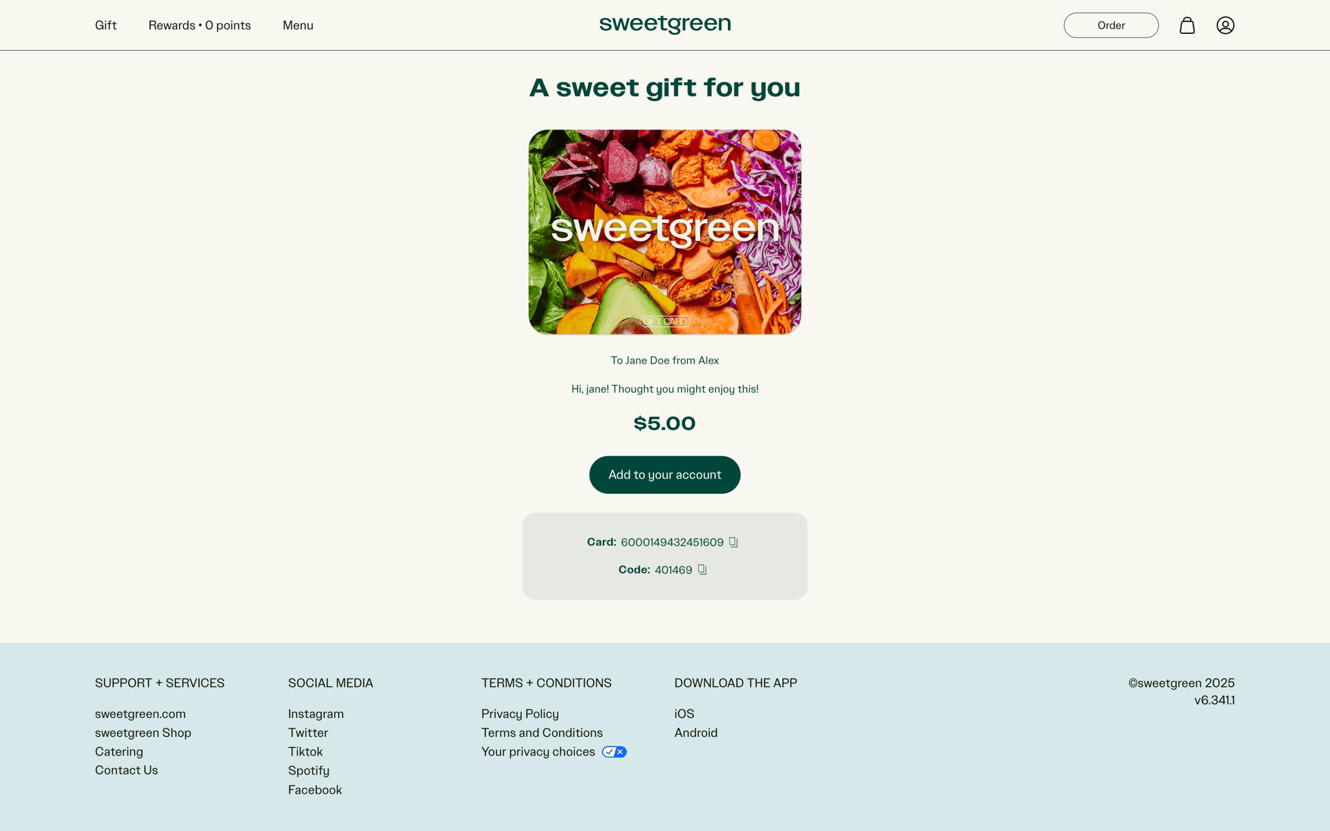 sweetgreen Web Food & Drink interface screenshot 2