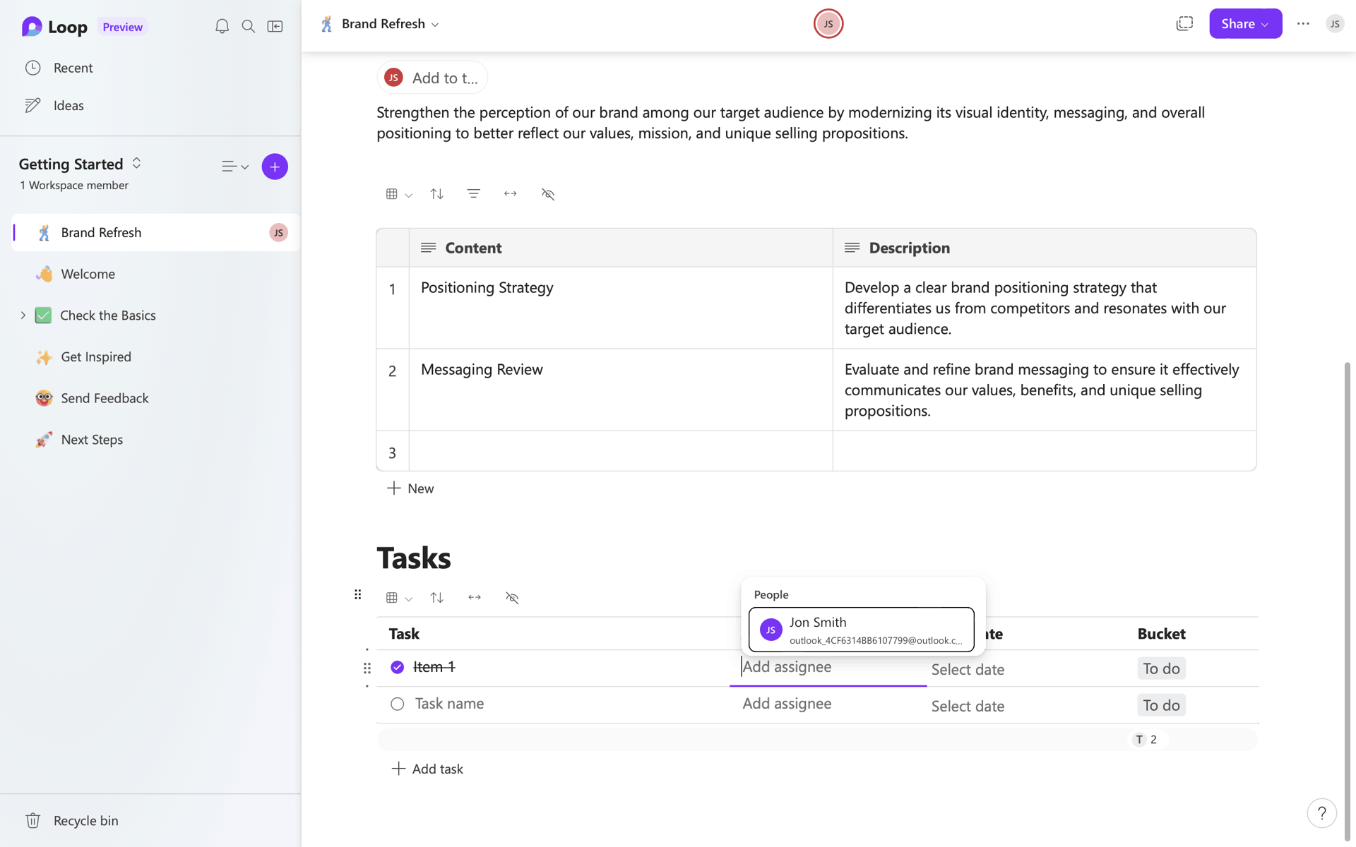 Microsoft Loop Web Collaboration interface screenshot 15