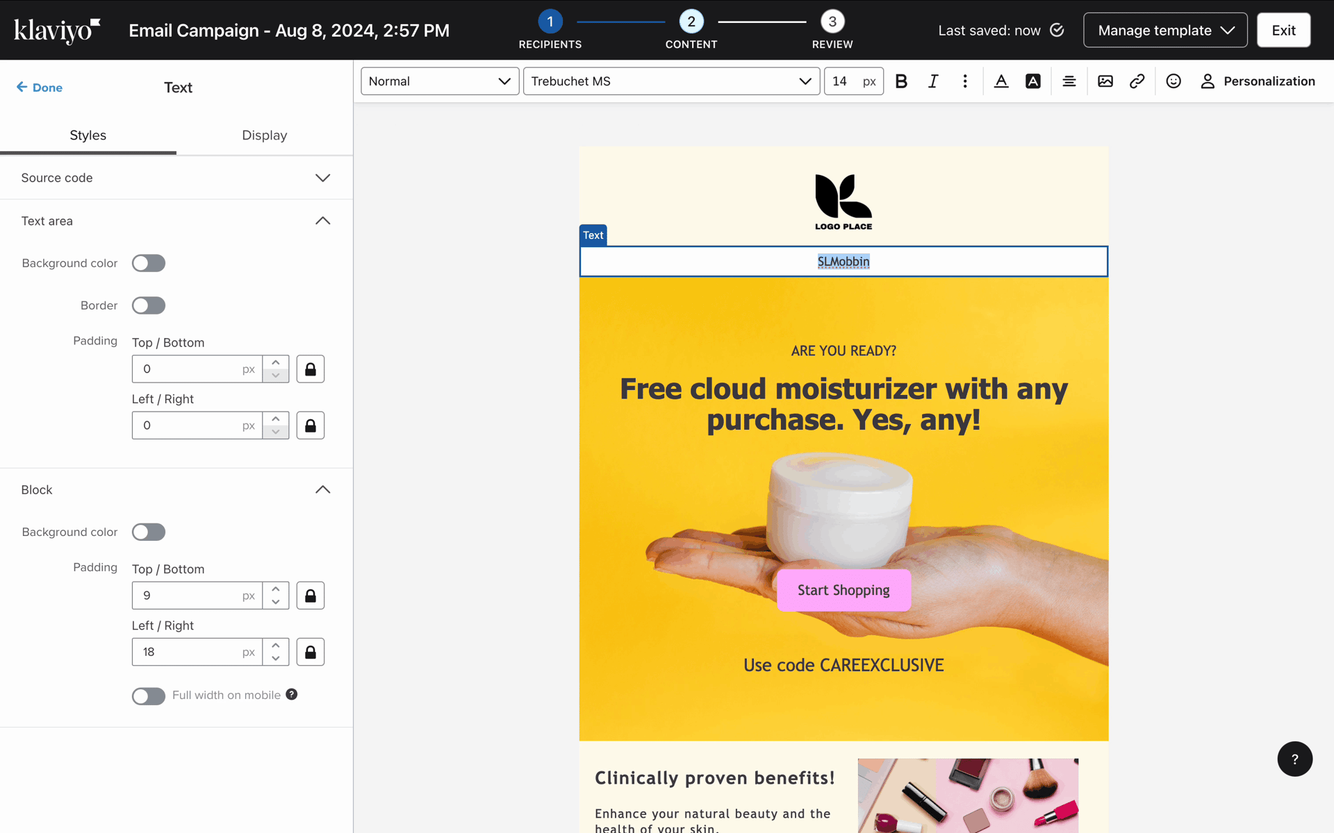 Klaviyo Web Business interface screenshot 3