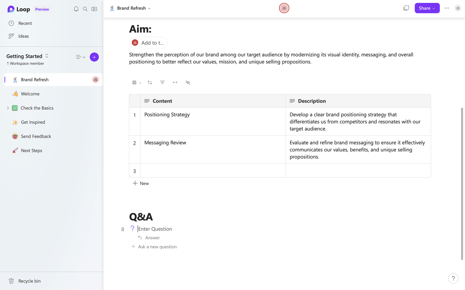 Microsoft Loop Web Collaboration interface screenshot 20